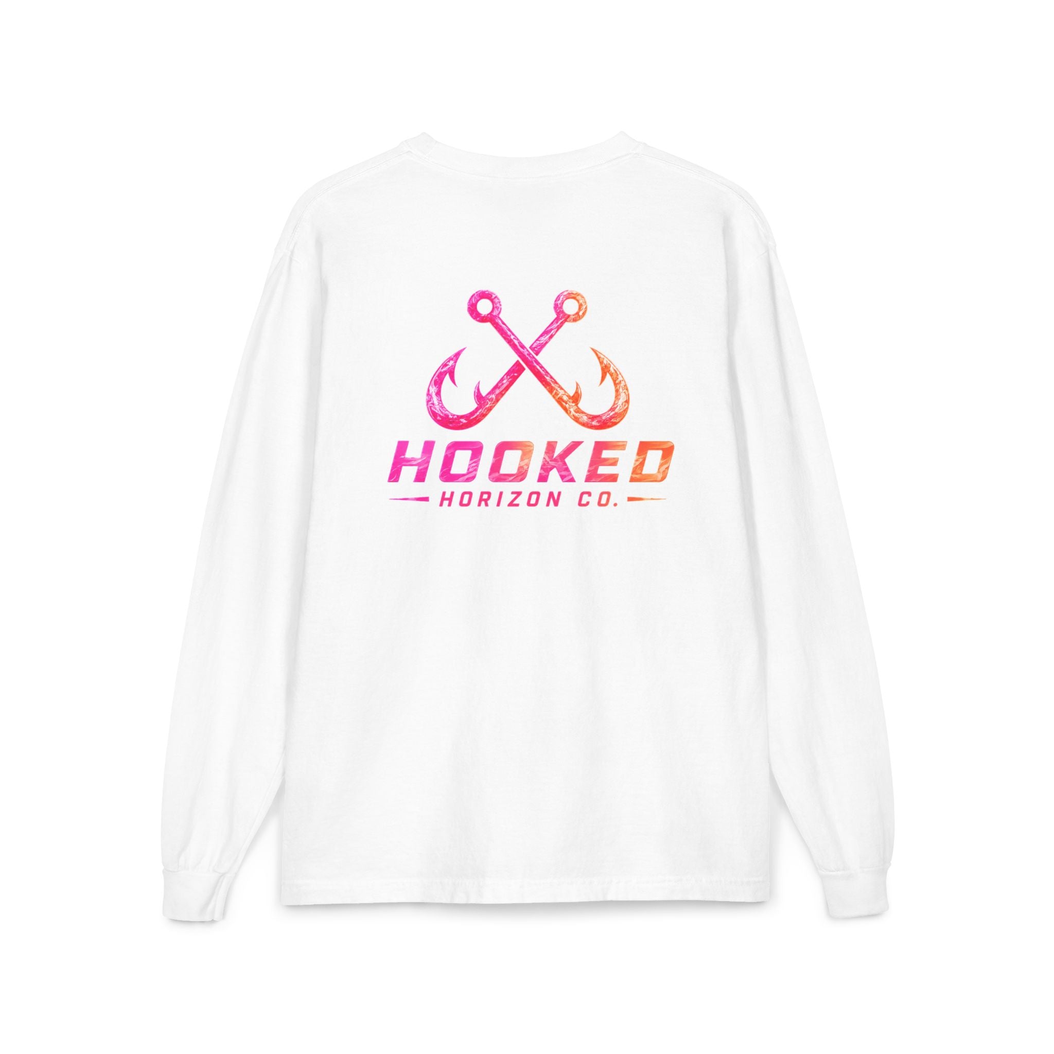 Hot Pink & Peach Hooked Horizon Co. — Classic Logo Unisex Long Sleeve Pocket T-Shirt