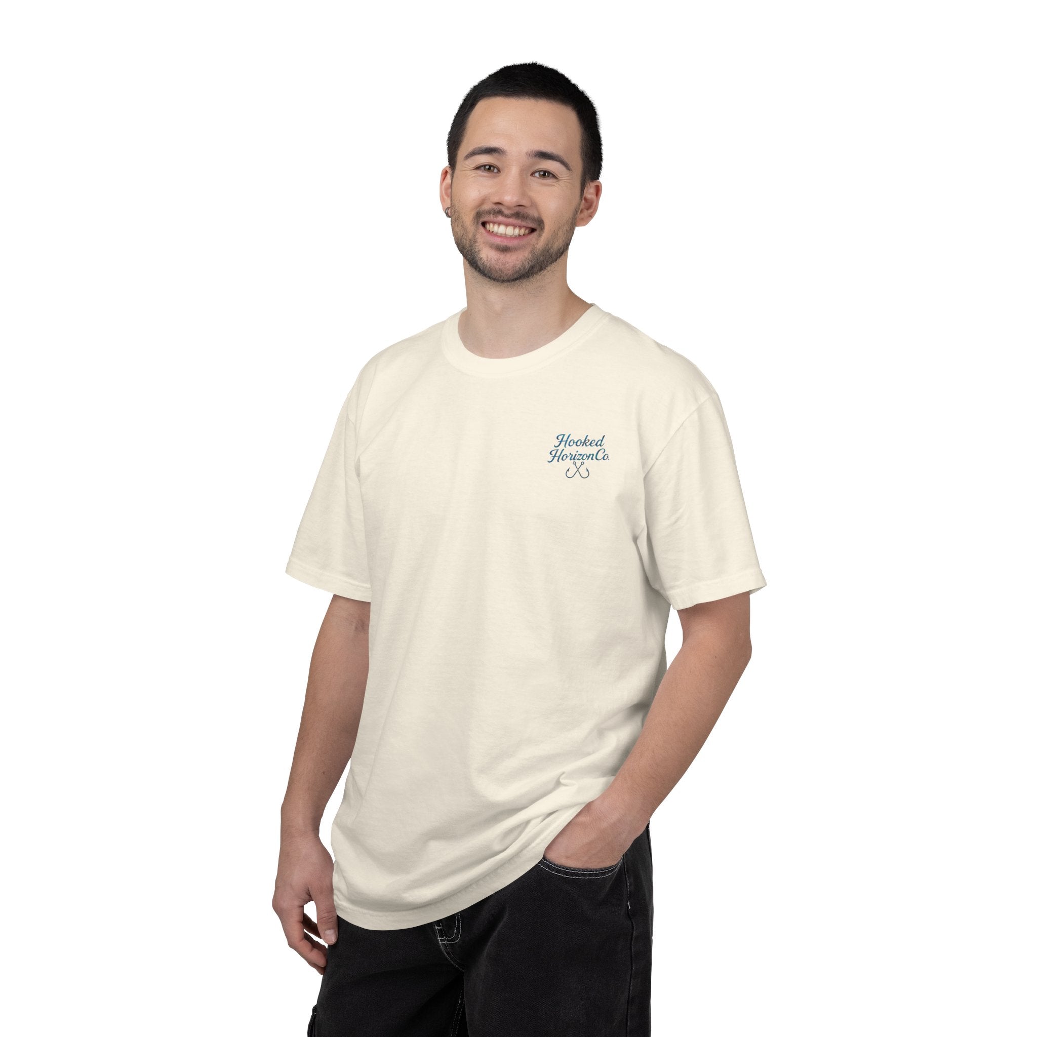Mahi Mahi Hooked Horizon Co. — "Chasing Legends" Deep Drift Fishing Graphicishing Tee for Angler Lovers, Shark Lovers, Ocean Tee