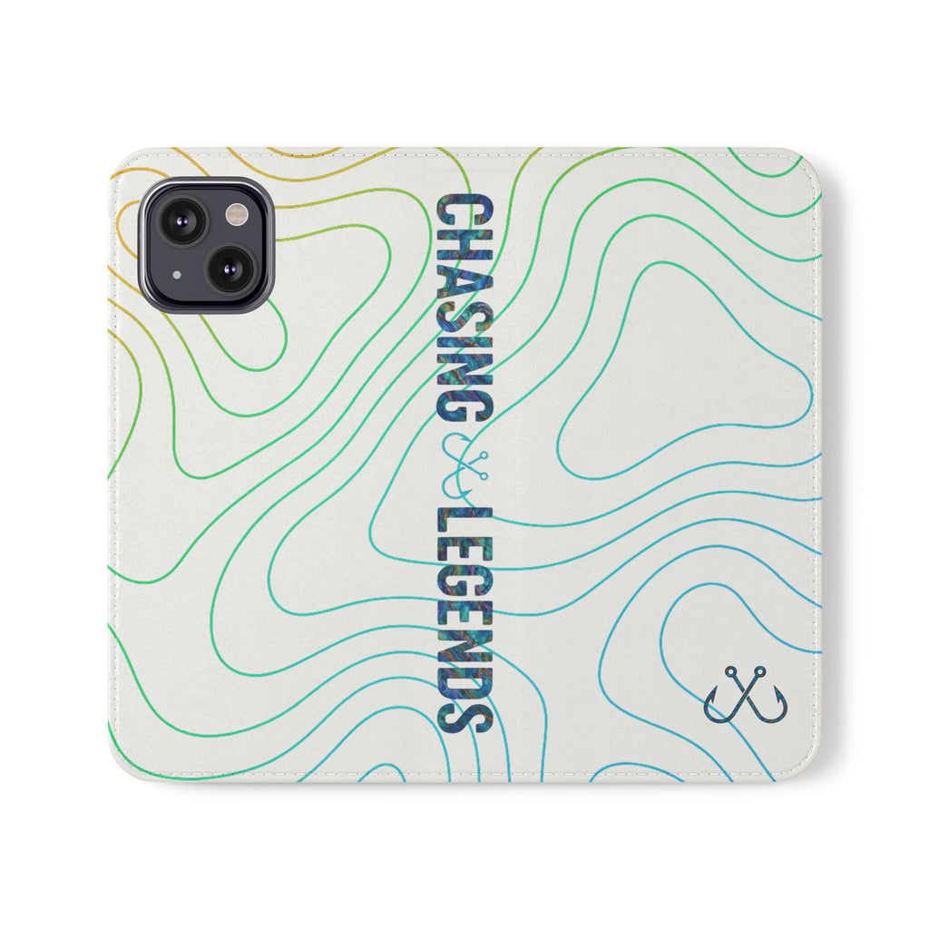 Ocean Topography Waves Flip Phone Case — Turquoise Water Pattern Wallet Cover