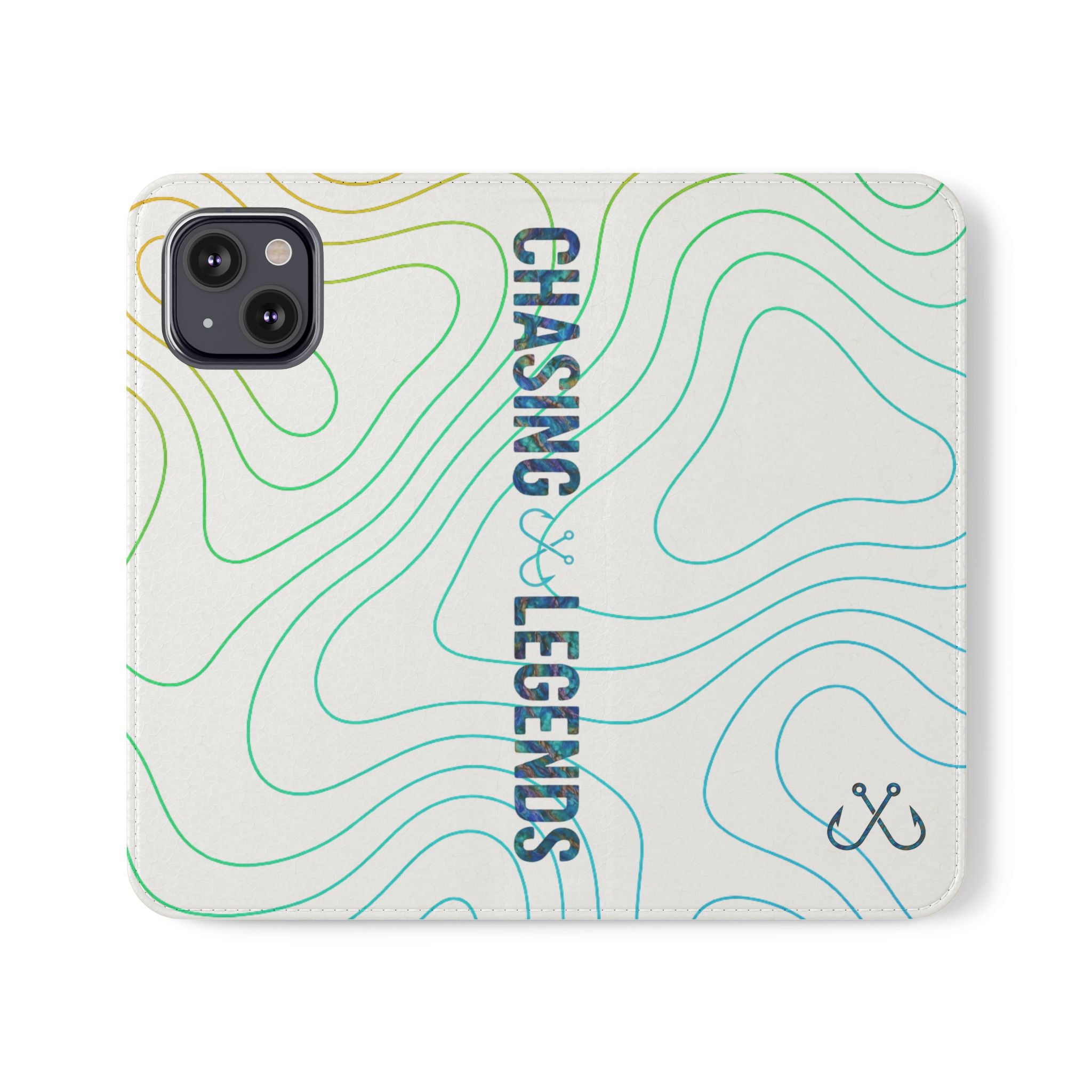 Ocean Topography Waves Flip Phone Case — Turquoise Water Pattern Wallet Cover