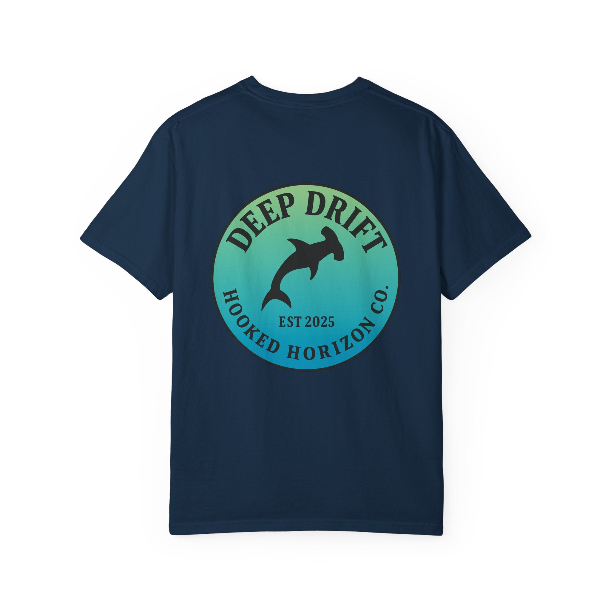 Deep Drift Fishing T-Shirt - Green & Blue Fishing Tee for Angler Lovers, Hammer Head Shark, Ocean Tee