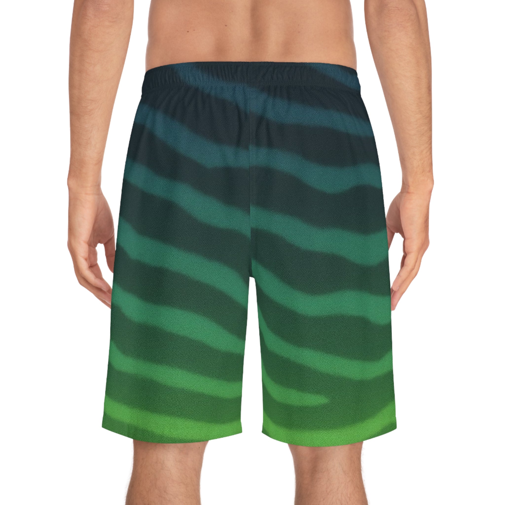 Emerald Green Tiger Shark Ocean-Inspired Board Shorts, Swimwear for Beach Days, Summer Vacations, Pool Parties, Surfing Attire, Water Sports