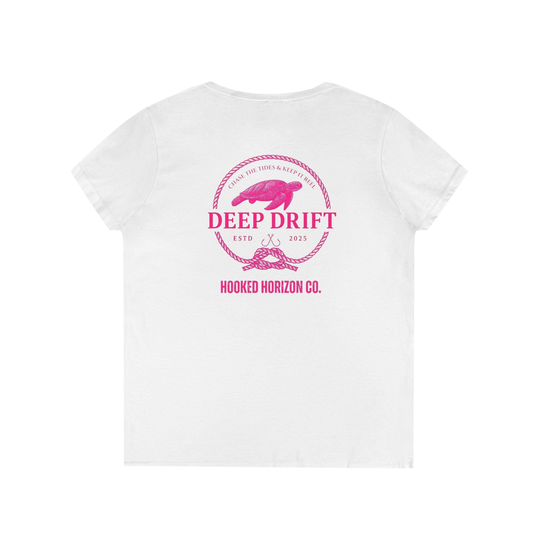 Deep Drift Women's V-Neck Tee - Turtle Pink Casual Style, Gift for Beach Lovers, Summer Wear, Travel Outfit, Comfortable Tee