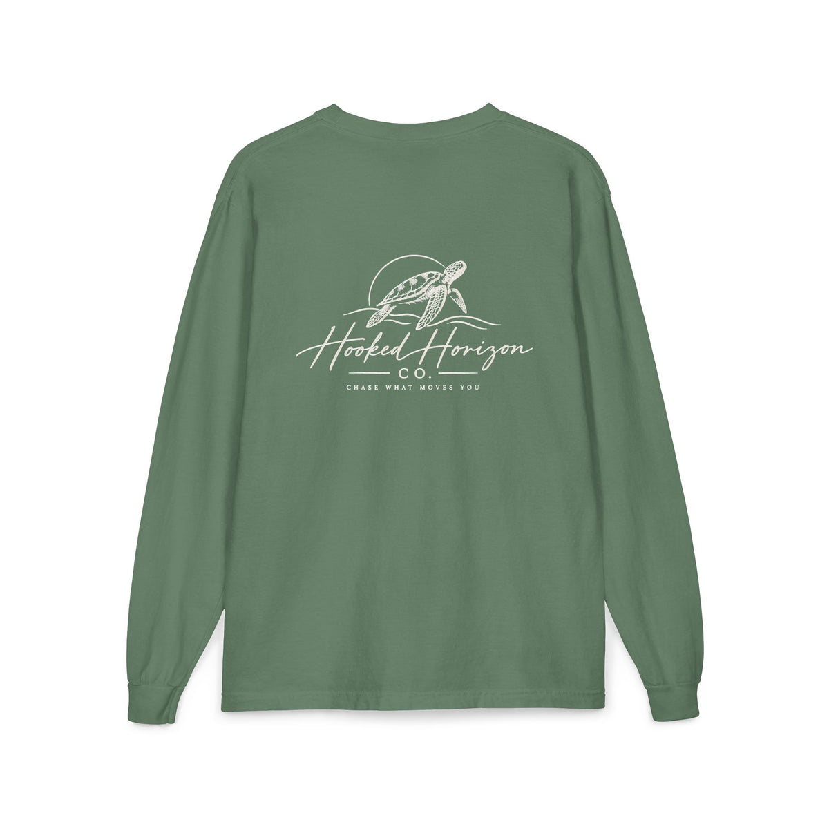 Turtle Hooked Horizon Co. – " Chase What Moves You "Unisex Long Sleeve Pocket T-Shirt