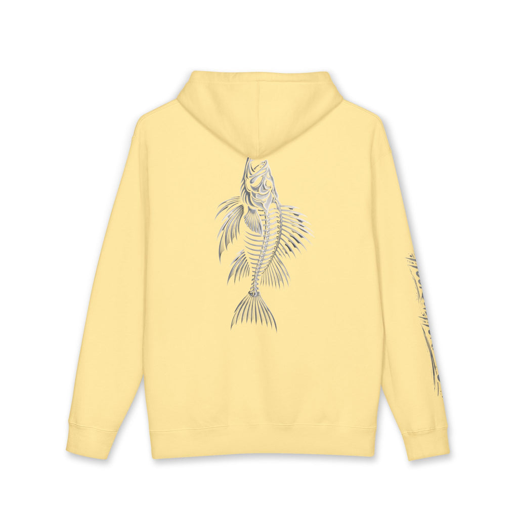 Lion Fish Skeleton Hoodie Hooked Horizon Co. — Minimal Skeletal Fish Back Graphic Hoodie, Multiple Color Variations