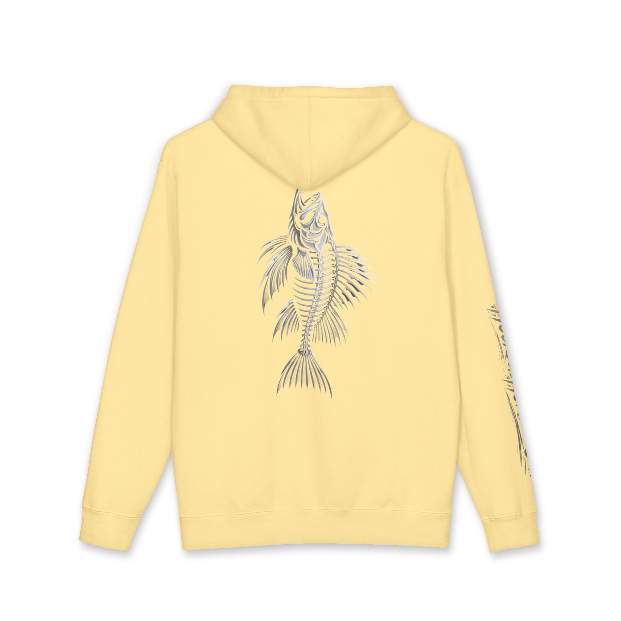Lion Fish Skeleton Hoodie Hooked Horizon Co. — Minimal Skeletal Fish Back Graphic Hoodie, Multiple Color Variations