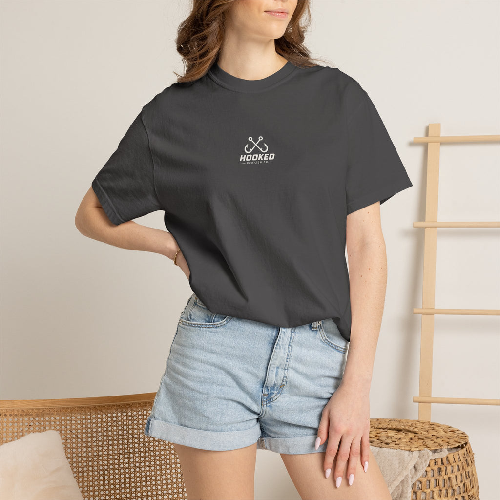 USA Triple Shark Hooked Horizon Co. — "Chasing Legends" Deep Drift Fishing Graphicishing Tee for Angler Lovers, Shark Lovers, Ocean Tee