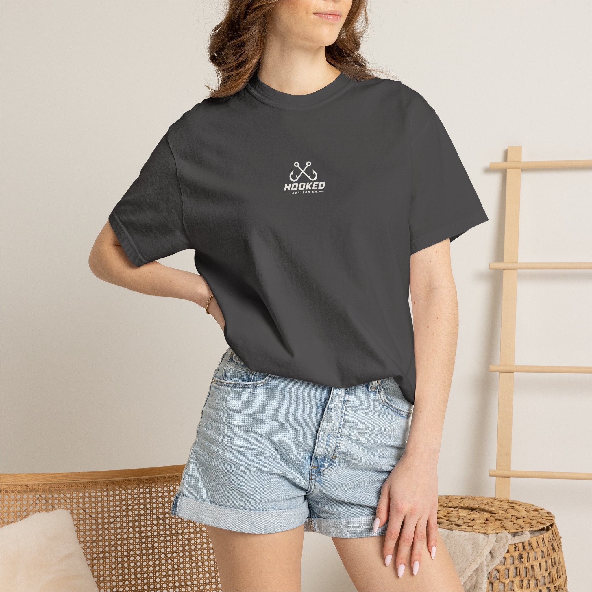 USA Triple Shark Hooked Horizon Co. — "Chasing Legends" Deep Drift Fishing Graphicishing Tee for Angler Lovers, Shark Lovers, Ocean Tee