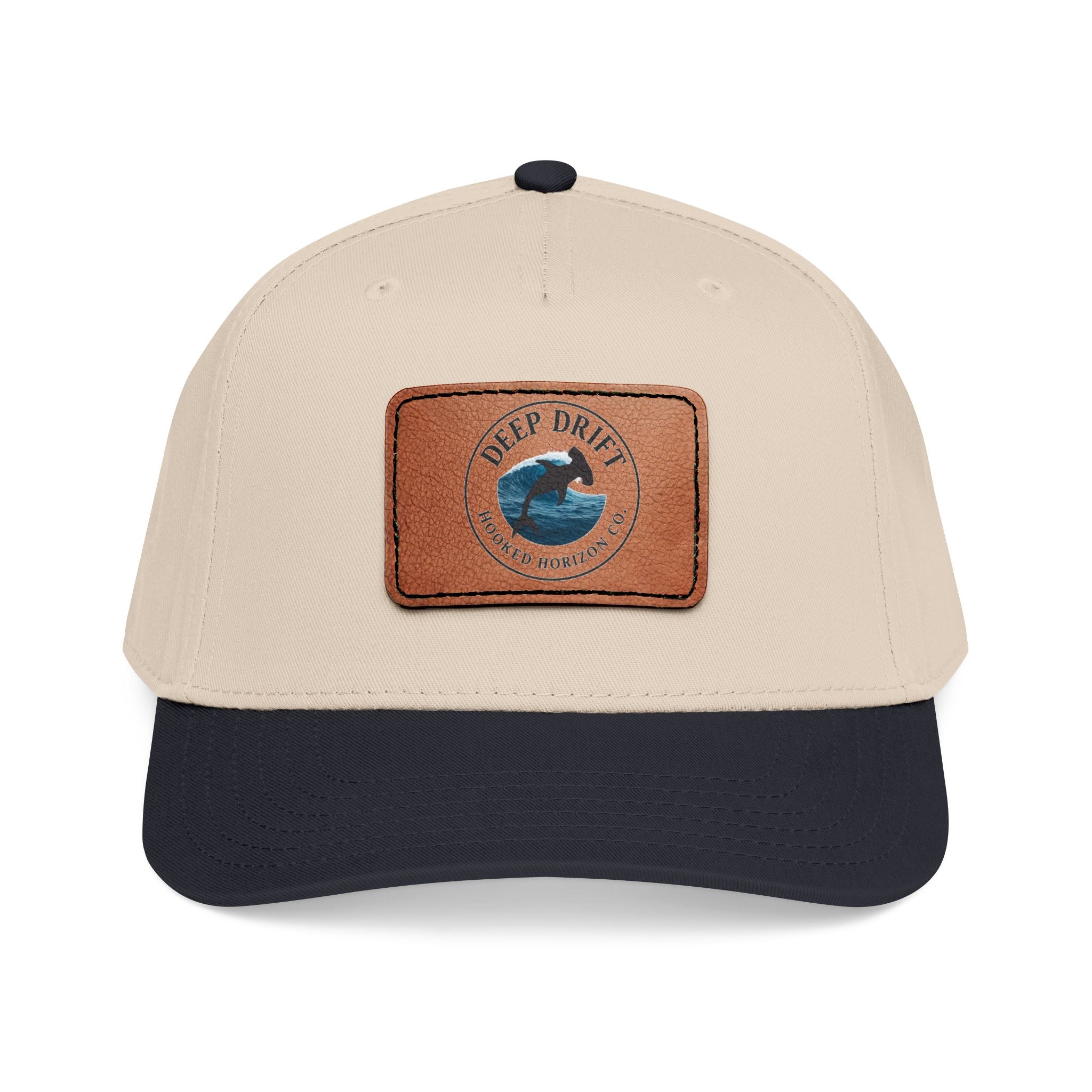 Deep Drift Leather Patch Baseball Cap — Hooked Horizon Co. Ocean Wave Logo, Multiple Color Variations
