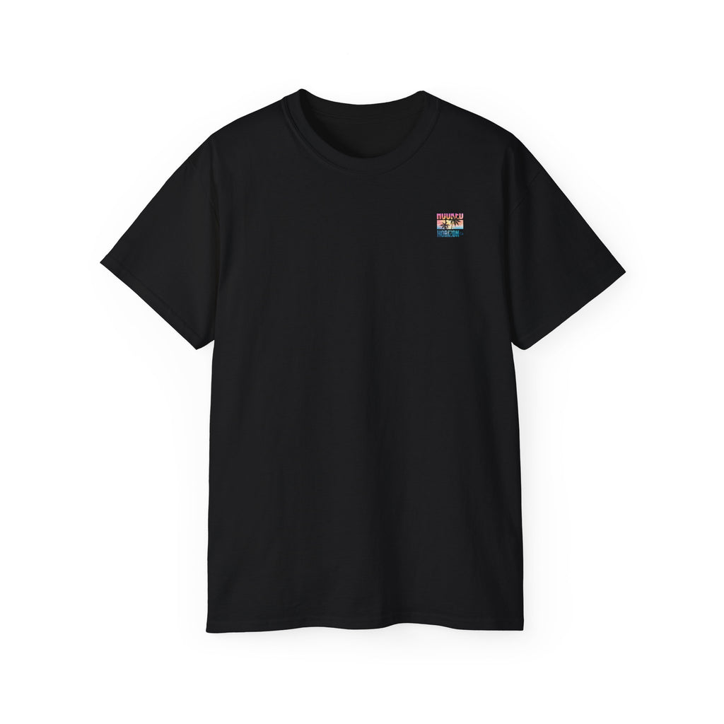 Sunset & Palm Tree T-Shirt — "Hooked" Boat & Horizon Graphic Tee, Multiple Color Variations