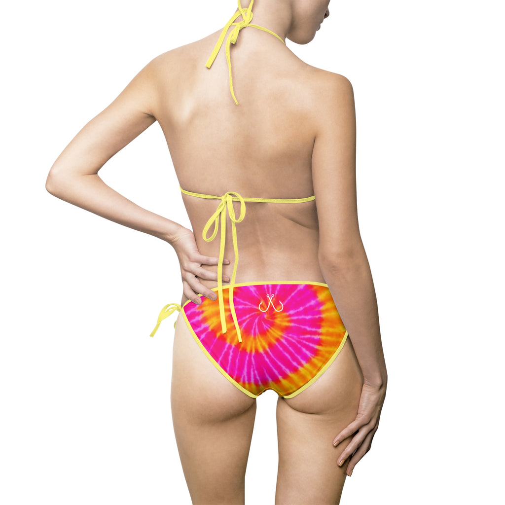 Orange & Pink Tie Dye Hooked Horizon Co. Women’s Bikini Swimsuit, Summer Beachwear, Swimwear for Vacations, Pool Parties, Tropical Getaways
