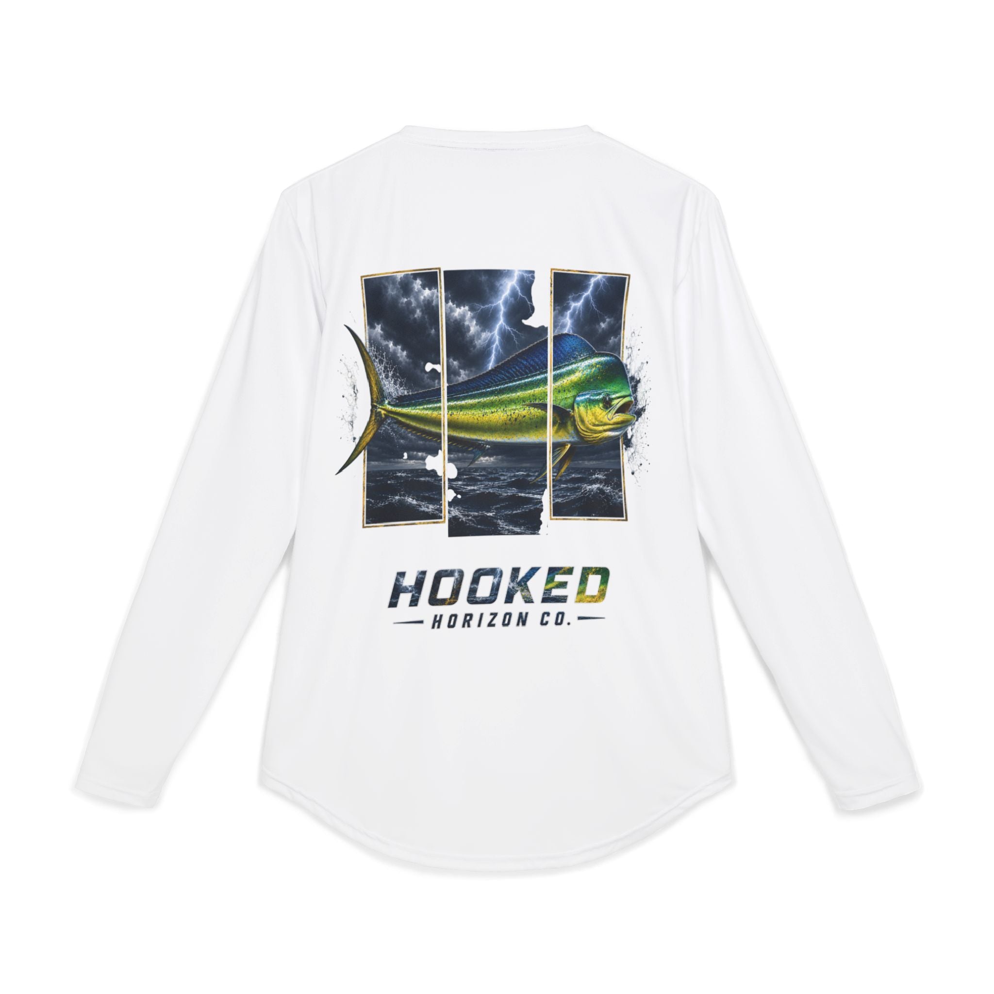 Mahi Mahi Hooked Horizon Co — Men's Long Sleeve UV Shirt — Chasing Legends Not Trends Orca Ocean Graphic Performance Tee
