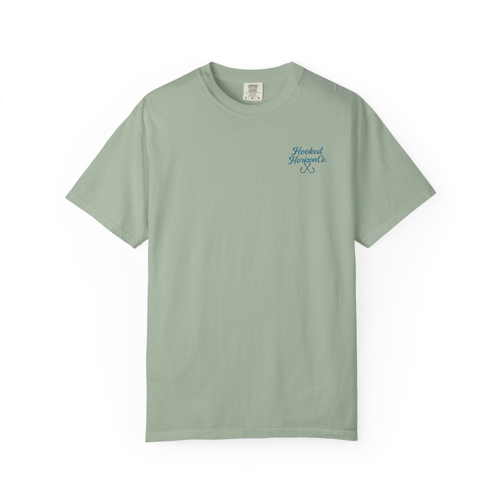 Mahi Mahi Hooked Horizon Co. — "Chasing Legends" Deep Drift Fishing Graphicishing Tee for Angler Lovers, Shark Lovers, Ocean Tee