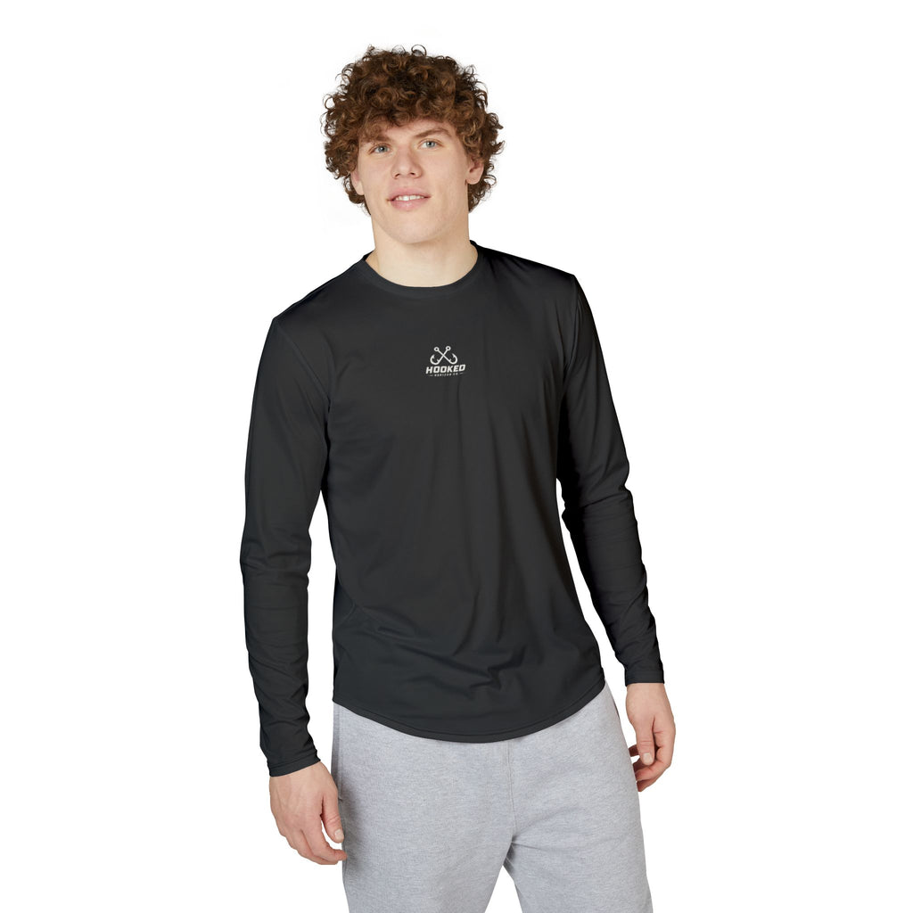 USA Triple Shark Hooked Horizon Co — Men's Long Sleeve UV Shirt — Chasing Legends Not Trends Graphic Performance Tee