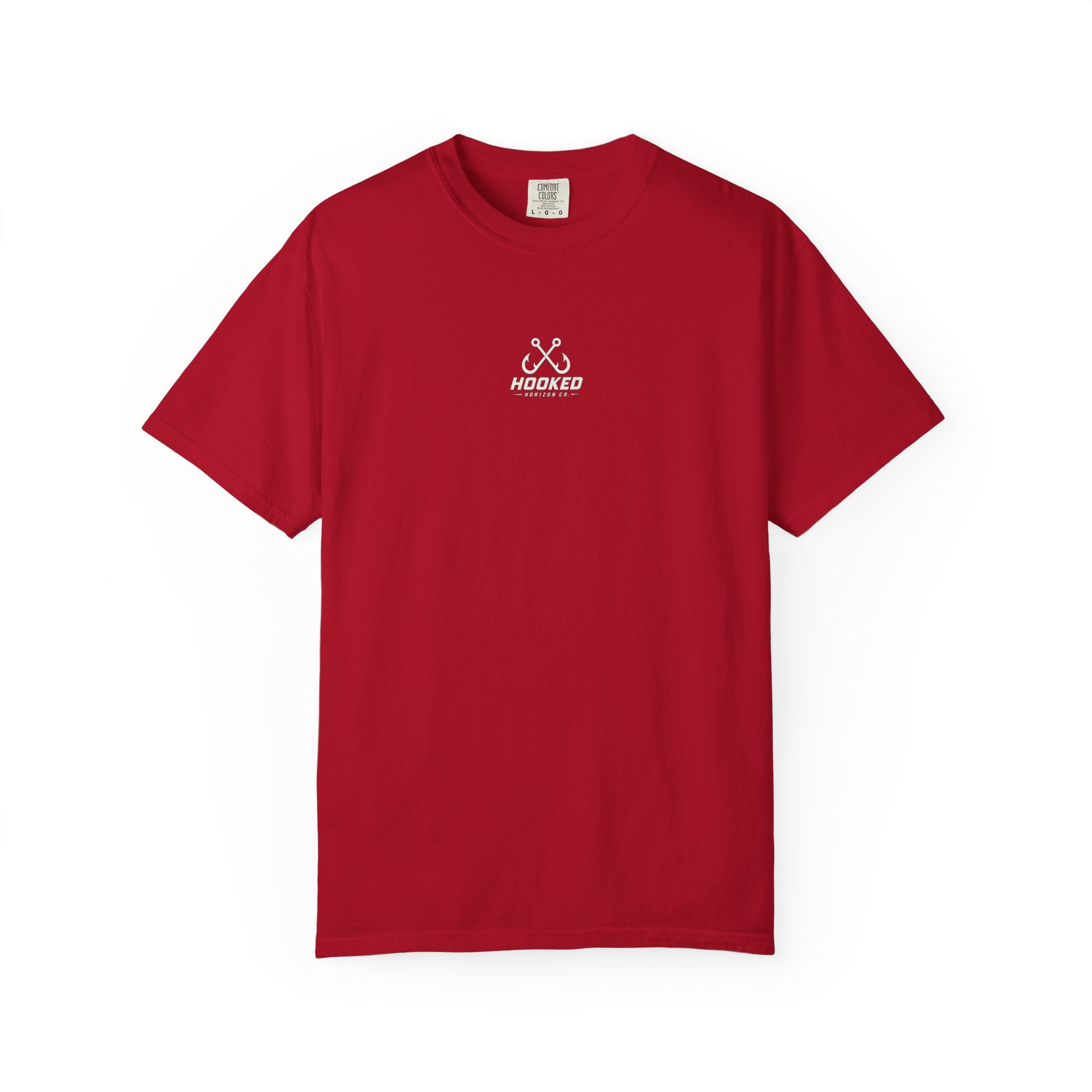 USA Triple Shark Hooked Horizon Co. — "Chasing Legends" Deep Drift Fishing Graphicishing Tee for Angler Lovers, Shark Lovers, Ocean Tee