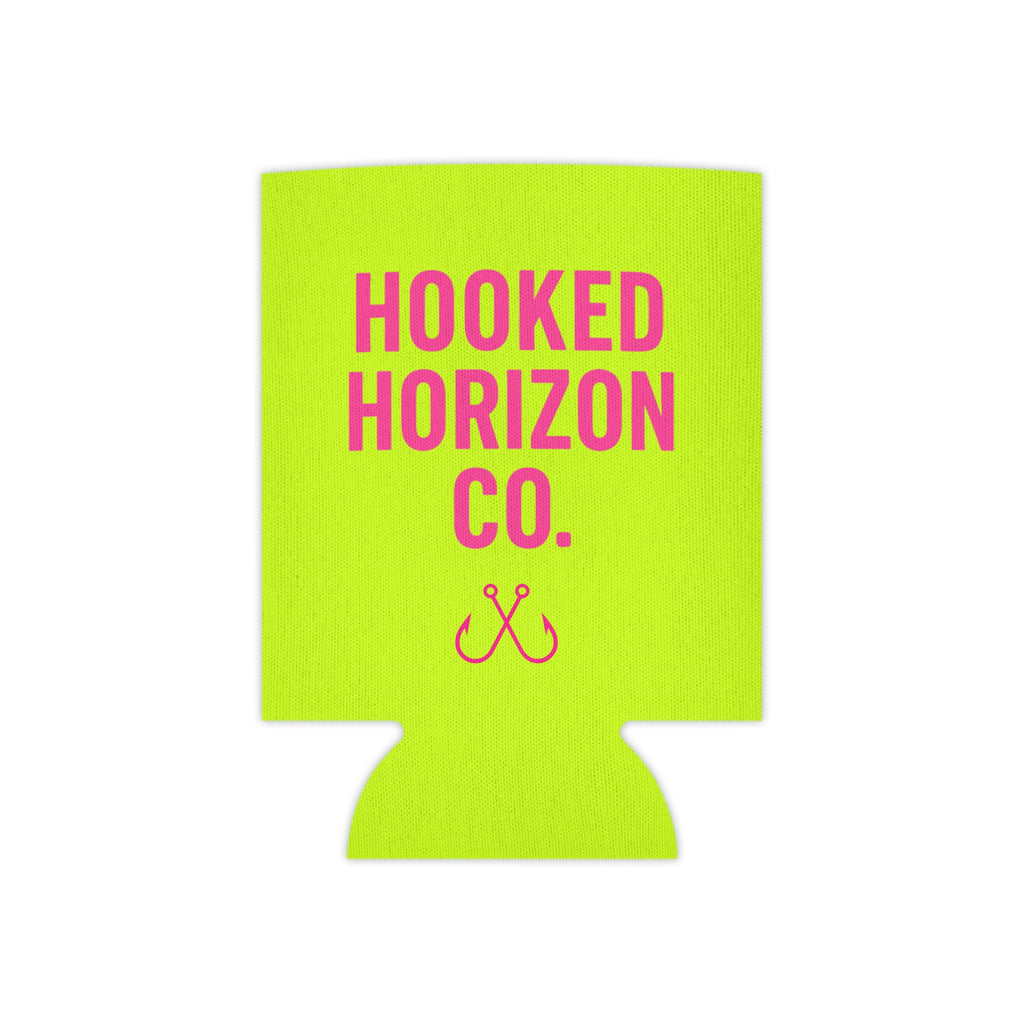 Neon Yellow & Pink Coozie — Hooked Horizon Co. Fishing Wave Koozie
