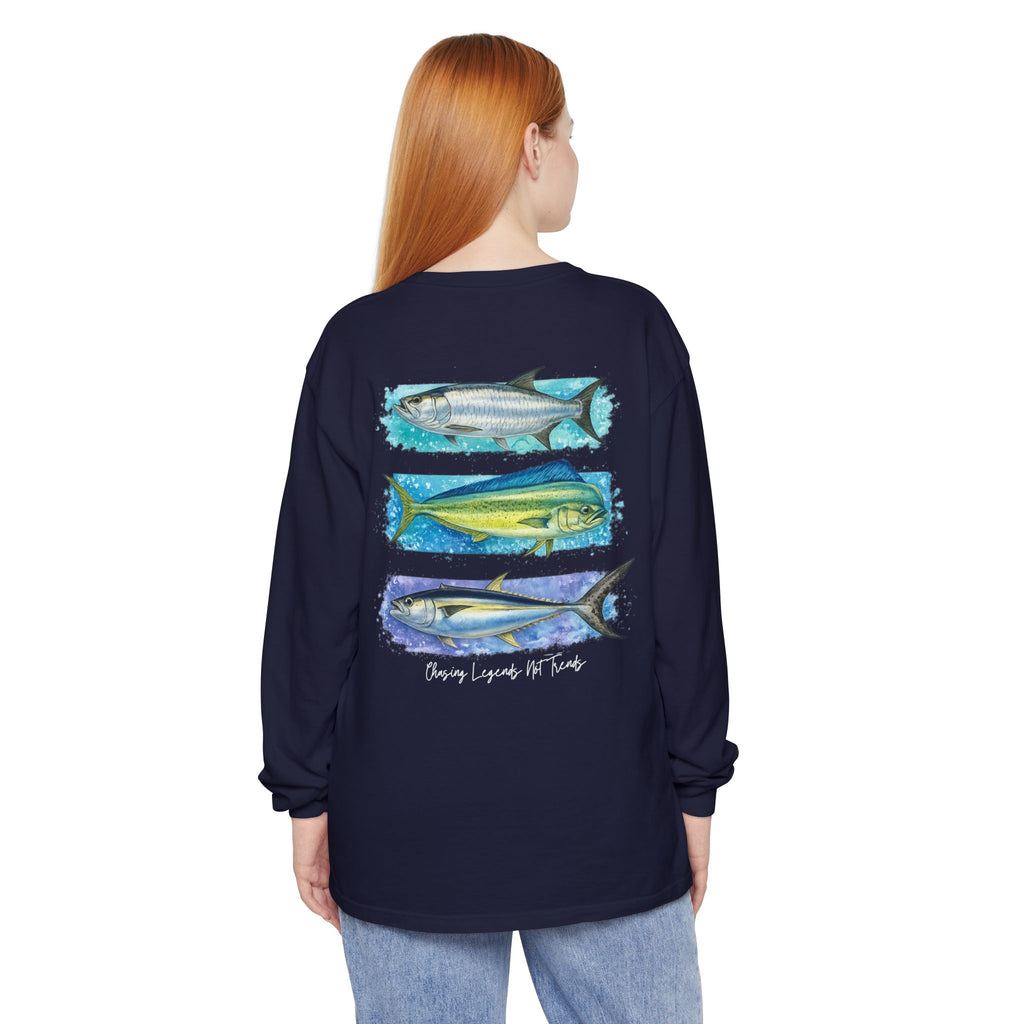 Chasing Legends Tarpon, Mahi Mahi, TunaSaltwater Fish Long Sleeve Tee — Hooked Horizon Co. Graphic Shirt