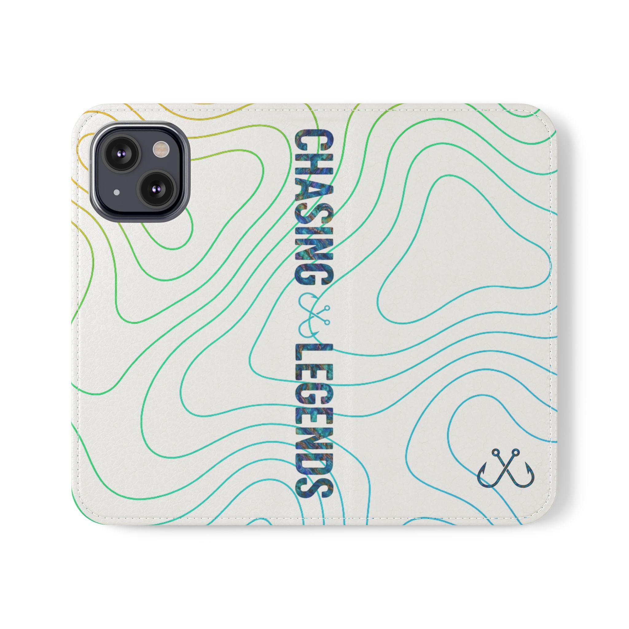 Ocean Topography Waves Flip Phone Case — Turquoise Water Pattern Wallet Cover
