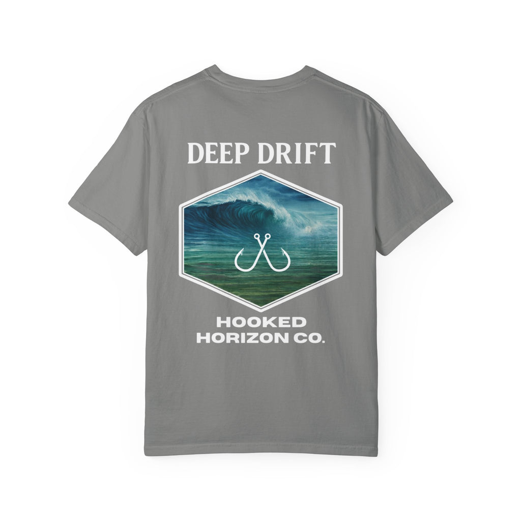 Deep Drift Wave Break Fishing T-Shirt - White Trim Ocean-inspired Fishing Tee for Angler Lovers, Hooked Horizon Co. Tee