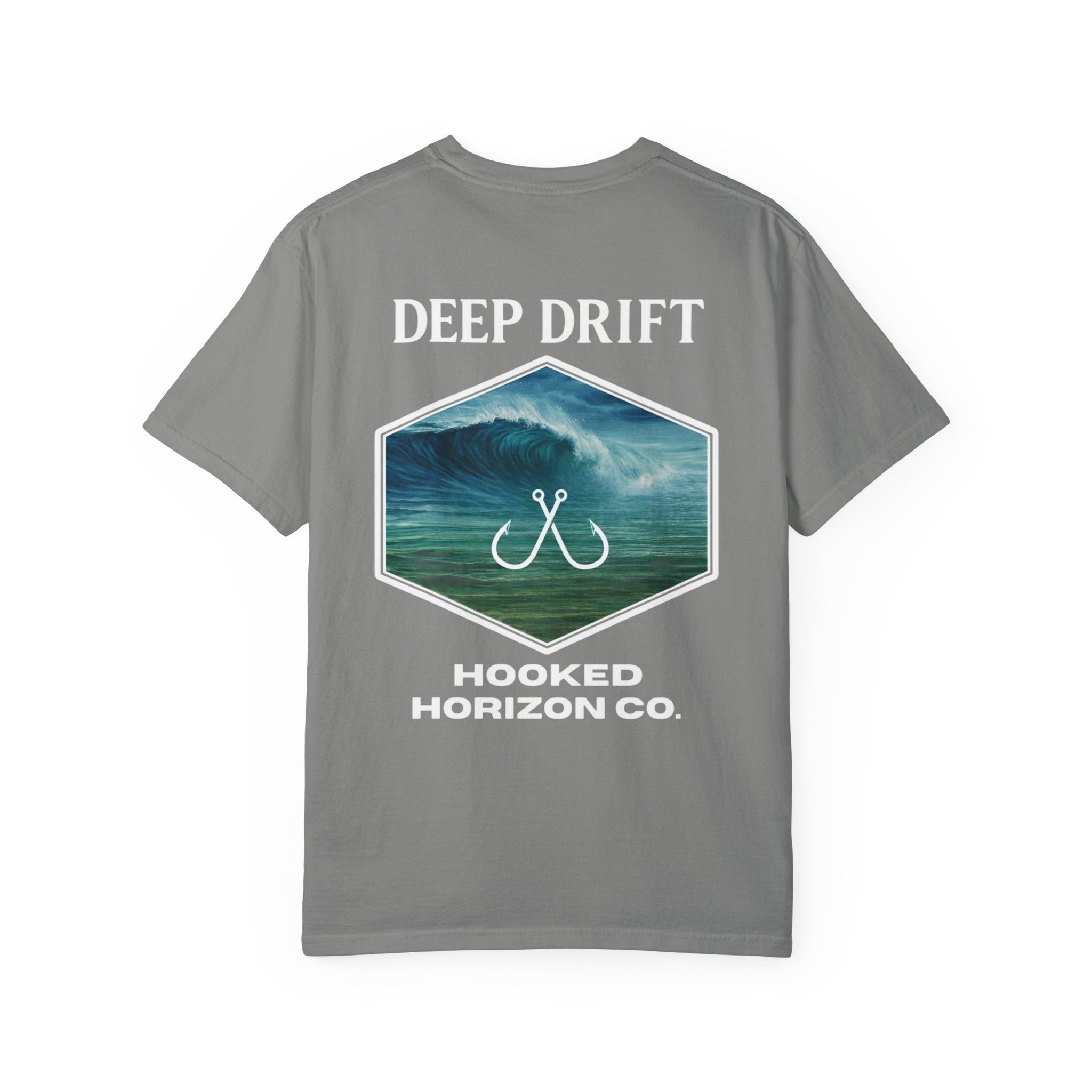 Deep Drift Wave Break Fishing T-Shirt - White Trim Ocean-inspired Fishing Tee for Angler Lovers, Hooked Horizon Co. Tee