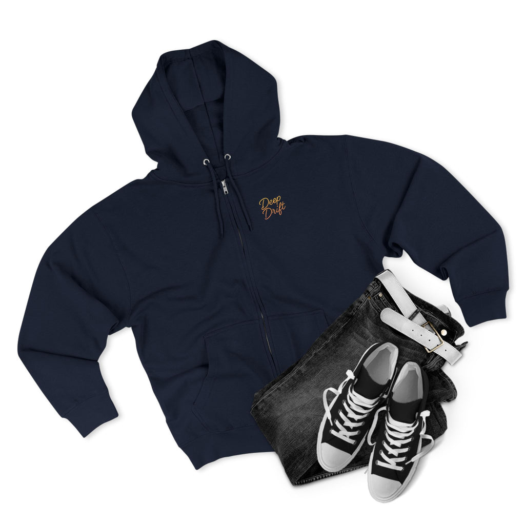 Turtle "Keep It Reel" Deep Drift–Hooked Horizon Co. Unisex Zip Hoodie for Ocean Lovers, Nautical Fashion, Cool Weather Gear, Everyday Comfort, Perfect Gift