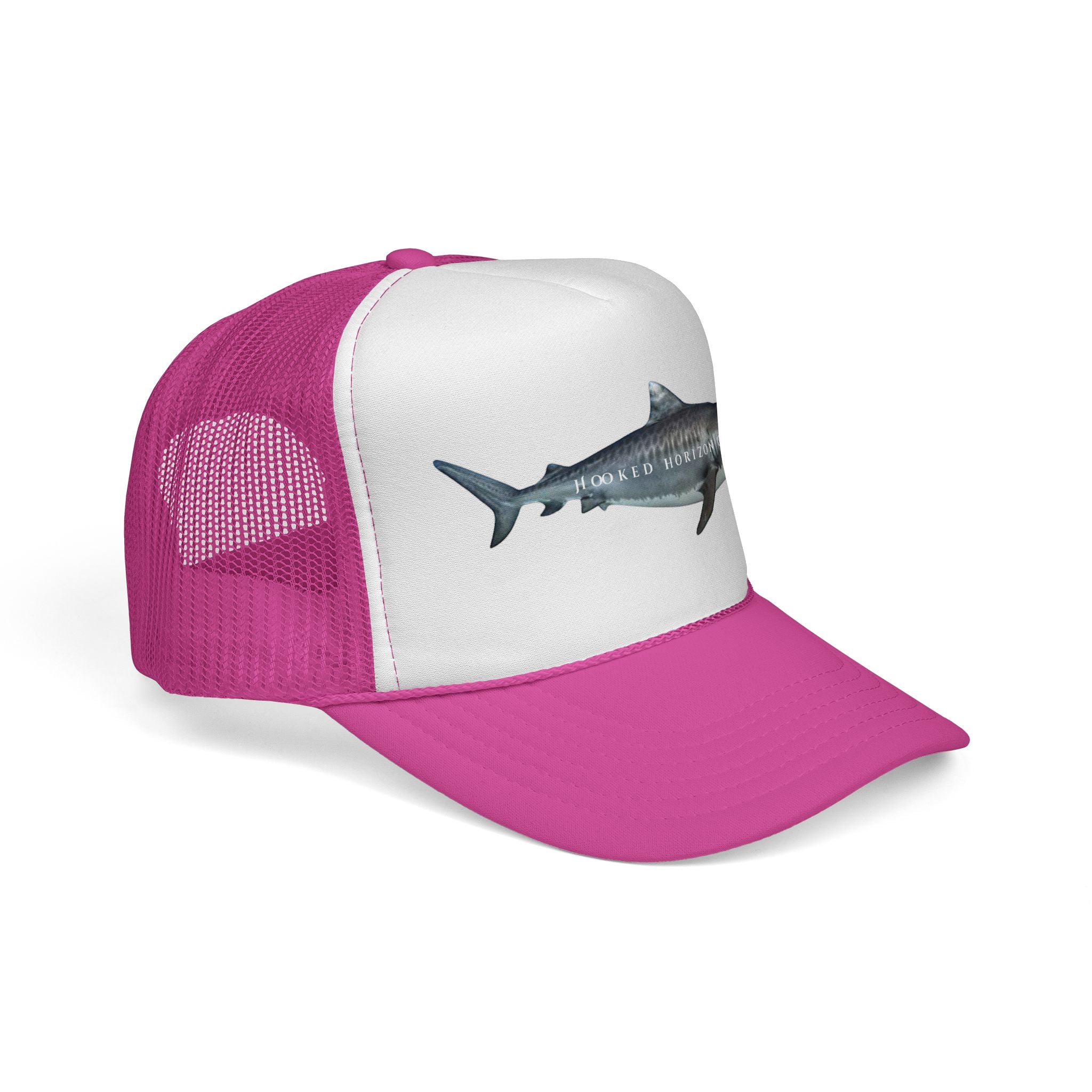 Tiger Shark Trucker Cap — 'Chasing Legends' Fishing Hooks Logo
