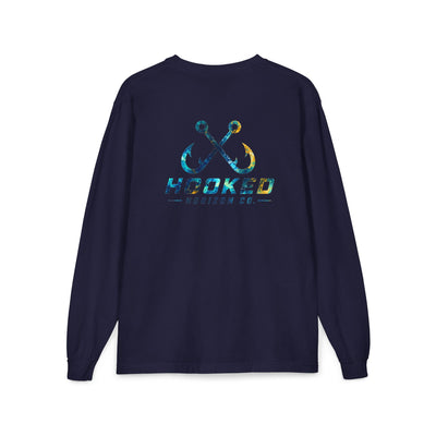 Blue & Gold Hooked Horizon Co.  Classic Logo Unisex Long Sleeve Pocket T-Shirt