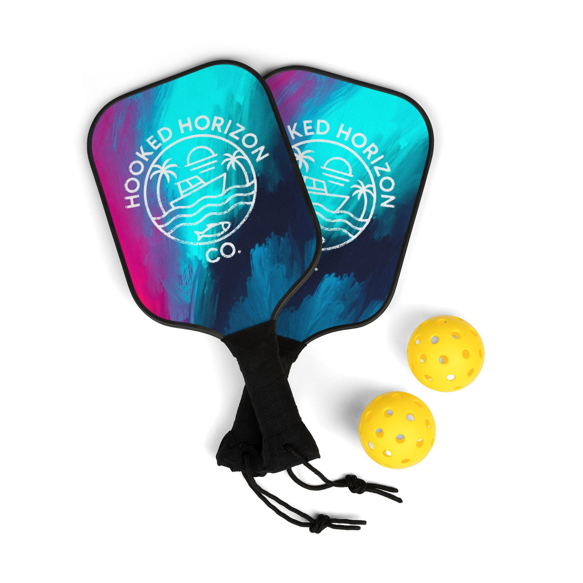 Blue & Pink Abstract — Hooked Horizon Co. Pickleball Kit