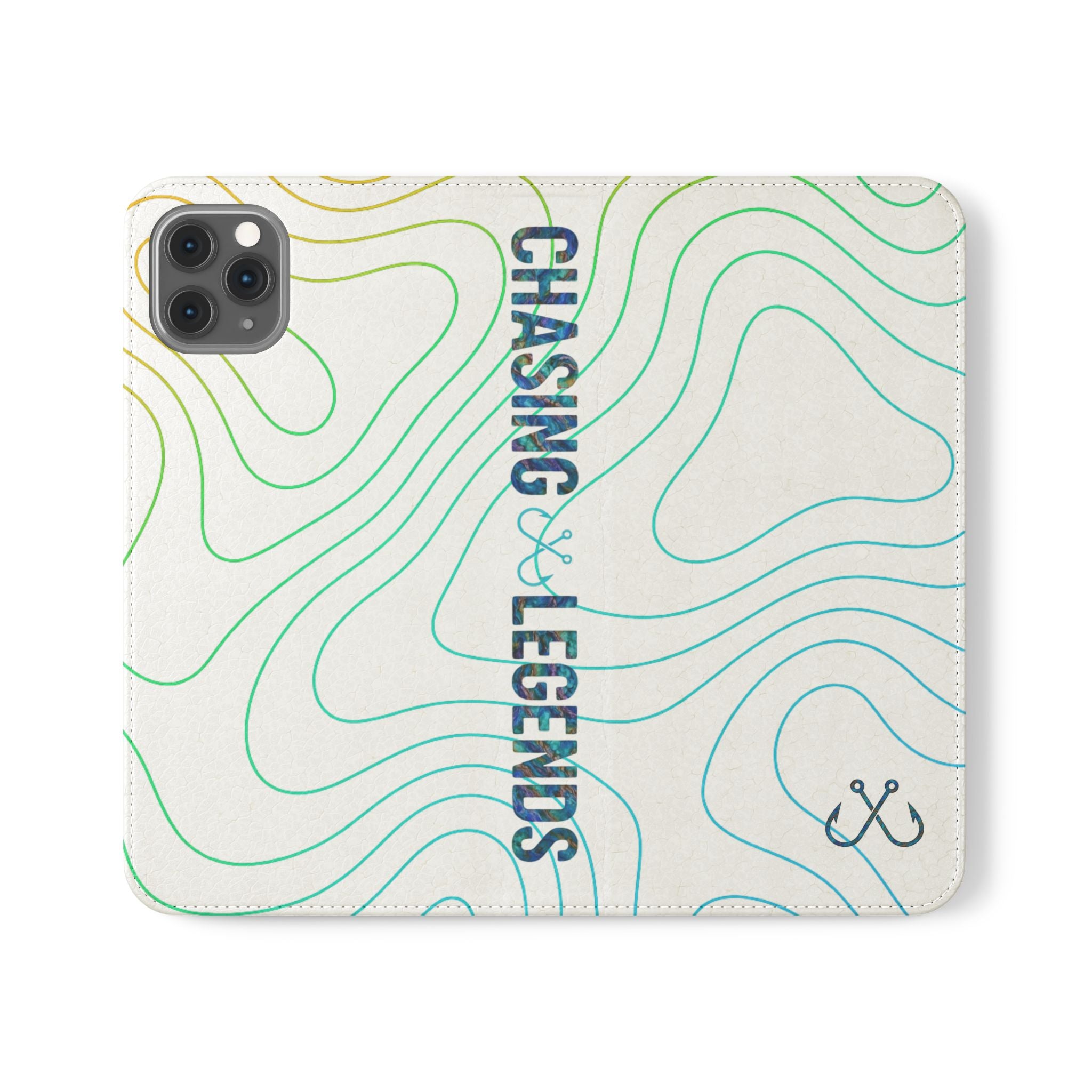 Ocean Topography Waves Flip Phone Case — Turquoise Water Pattern Wallet Cover