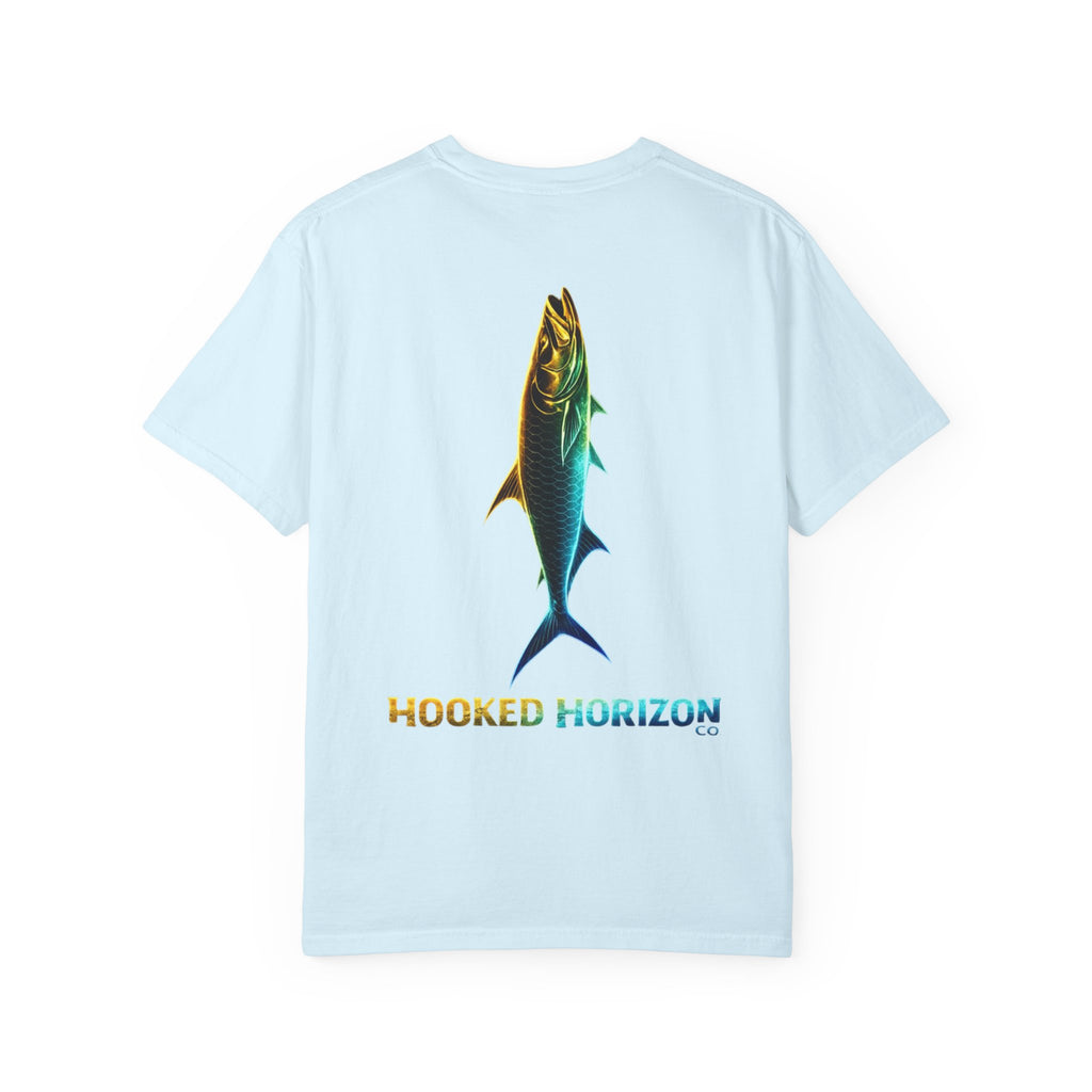 Gold & Blue Tarpon Hooked Horizon Co. — Deep Drift Fishing Graphicishing Tee for Angler Lovers, Shark Lovers, Ocean Tee