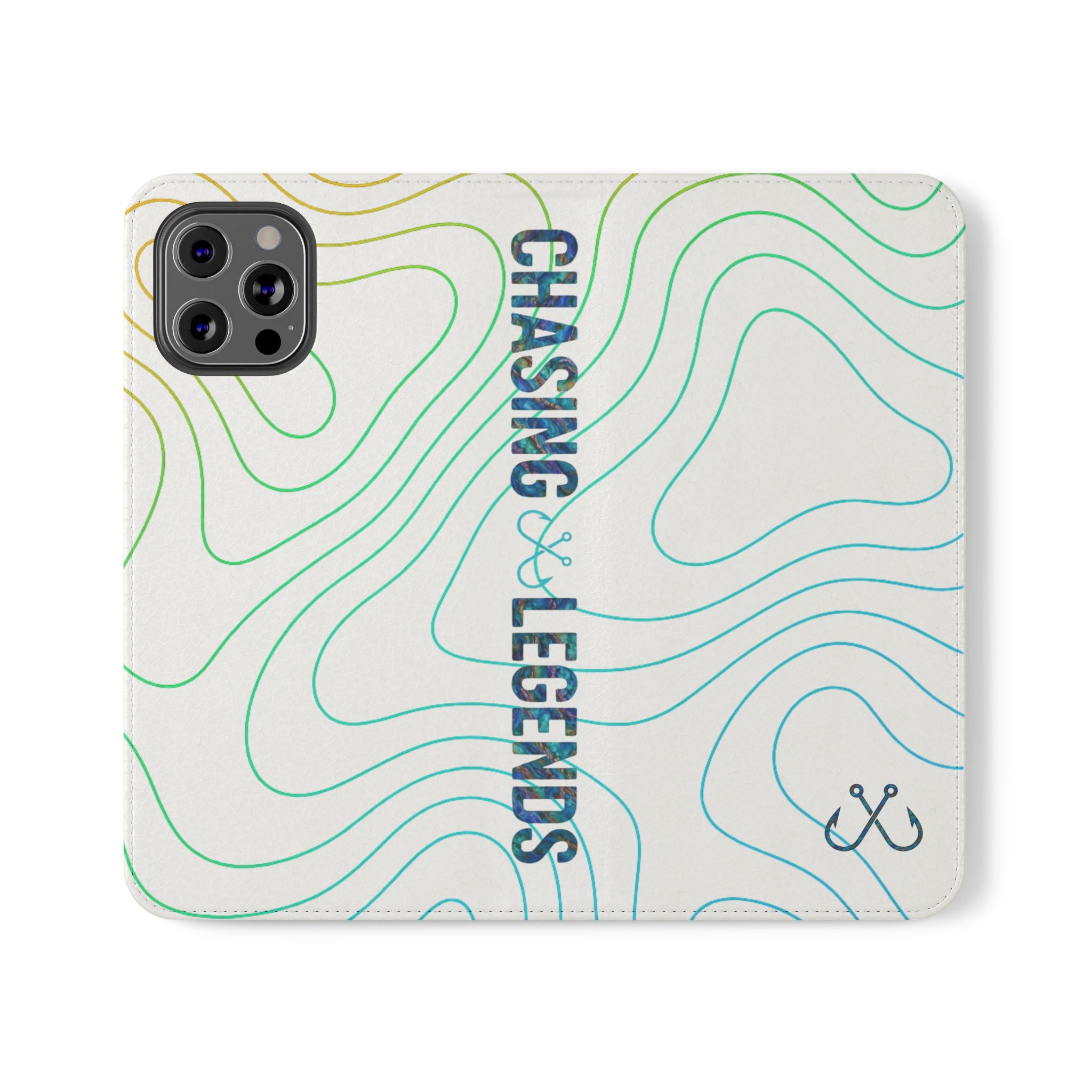 Ocean Topography Waves Flip Phone Case — Turquoise Water Pattern Wallet Cover