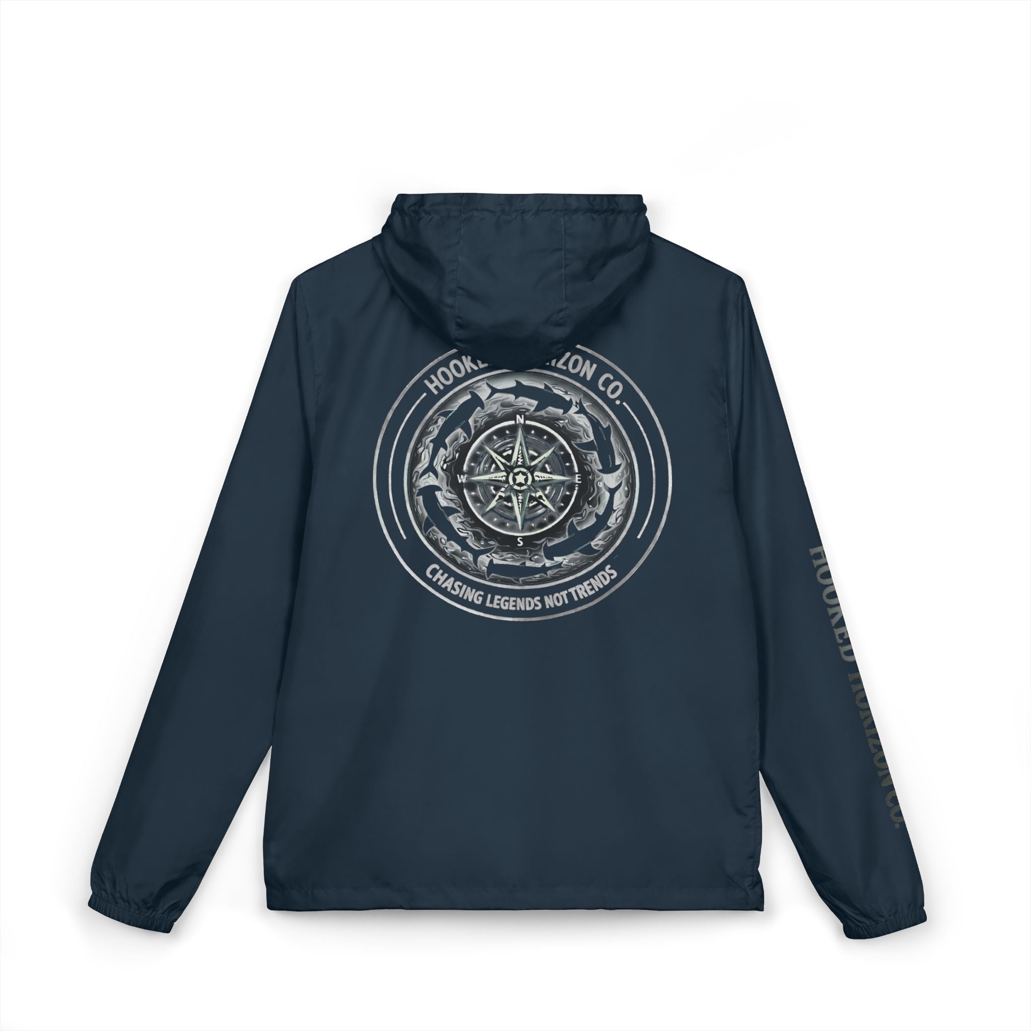 Chasing Legends Not Trends Compass Graphic Windbreaker Jacket — Nautical Adventure Hooded Windbreaker