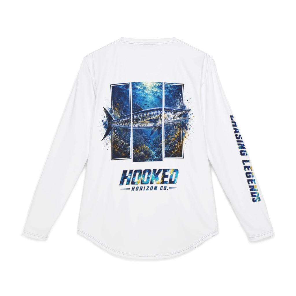 Barracuda Hooked Horizon Co — Men's Long Sleeve UV Shirt — Chasing Legends Not Trends Orca Ocean Graphic Performance Tee