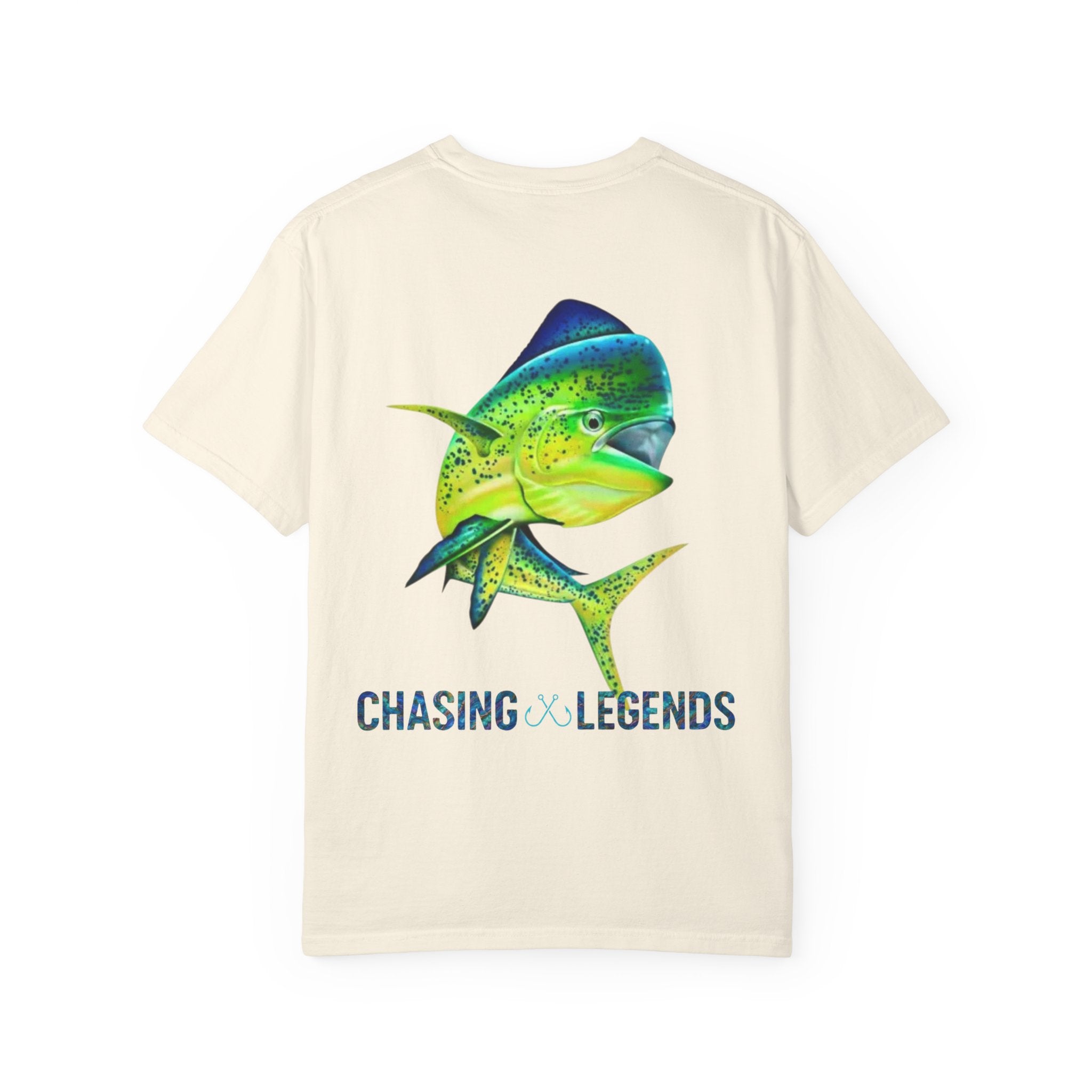 Mahi Mahi Hooked Horizon Co. — "Chasing Legends" Deep Drift Fishing Graphicishing Tee for Angler Lovers, Shark Lovers, Ocean Tee