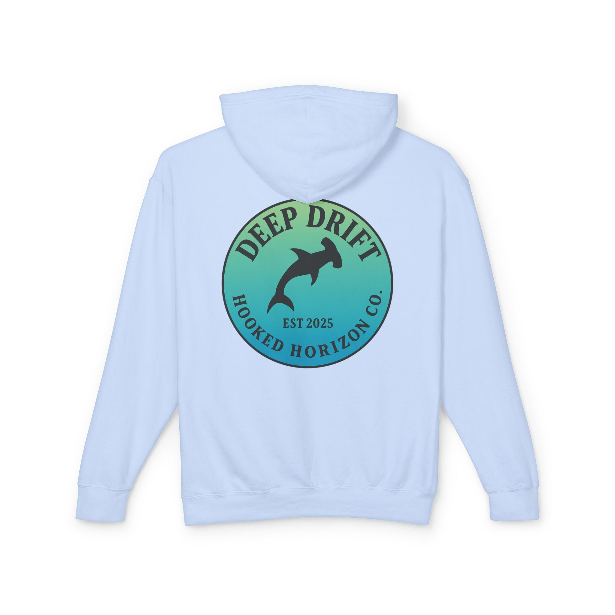 Hooked Horizon Co Unisex Lightweight Hoodie with Deep Drift Design | Perfect for Fishermen, Beach Lovers, Casual Outings, Gift for Him/Her, Nautical Style,  Ocean Lover Gifts