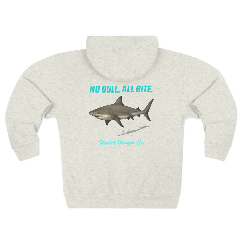 Blue Siesta Key Bull Shark Tee Deep Drift Hooked Horizon C. No Bull All BiteUnisex Zip Hoodie for Ocean Lovers, Nautical Fashion, Cool Weather Gear, Everyday Comfort, Perfect Gift