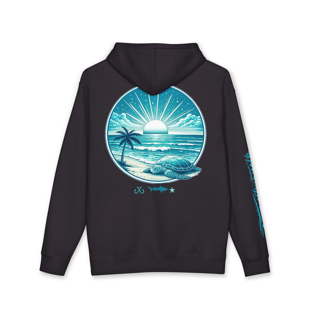Sea Turtle & Sunset Hoodie Hooked Horizon Co. — Minimal Fishing Back Graphic Hoodie, Multiple Color Variations