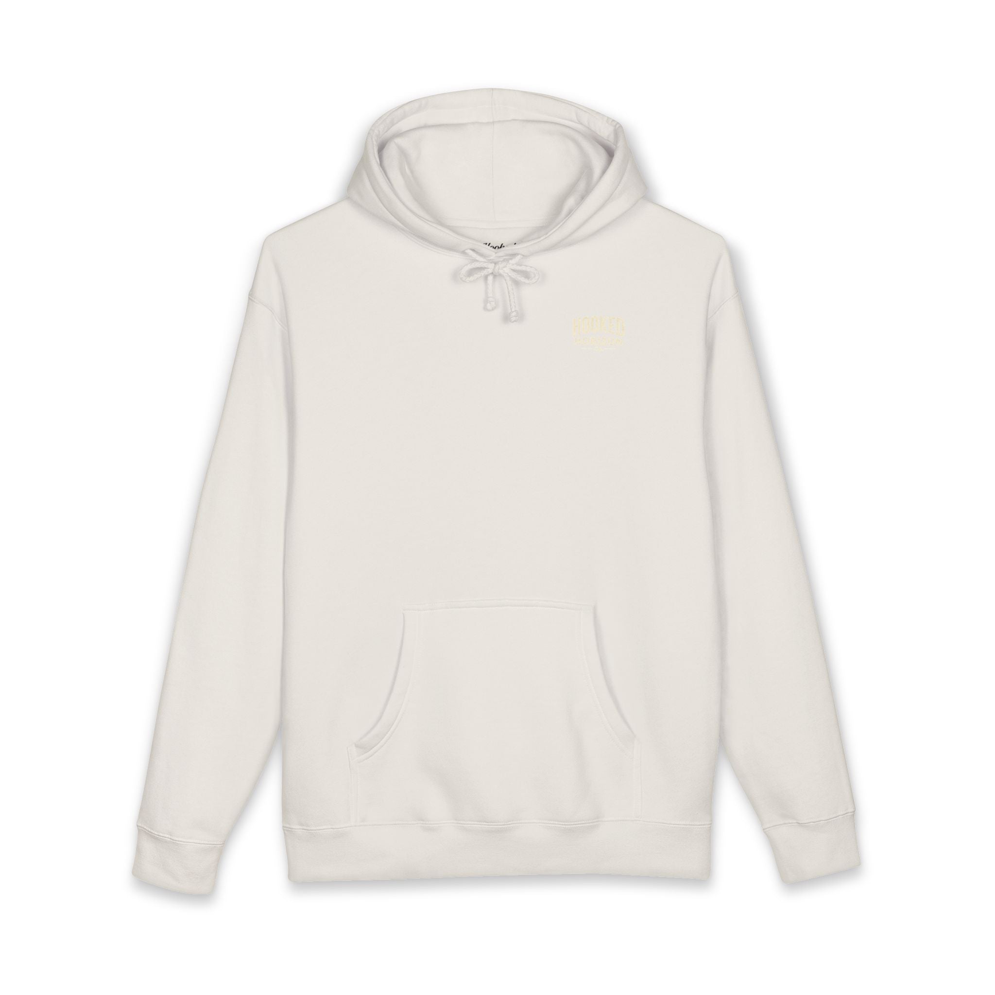 Dog & Sunset Hoodie Hooked Horizon Co. — Minimal Fishing Back Graphic Hoodie, Multiple Color Variations