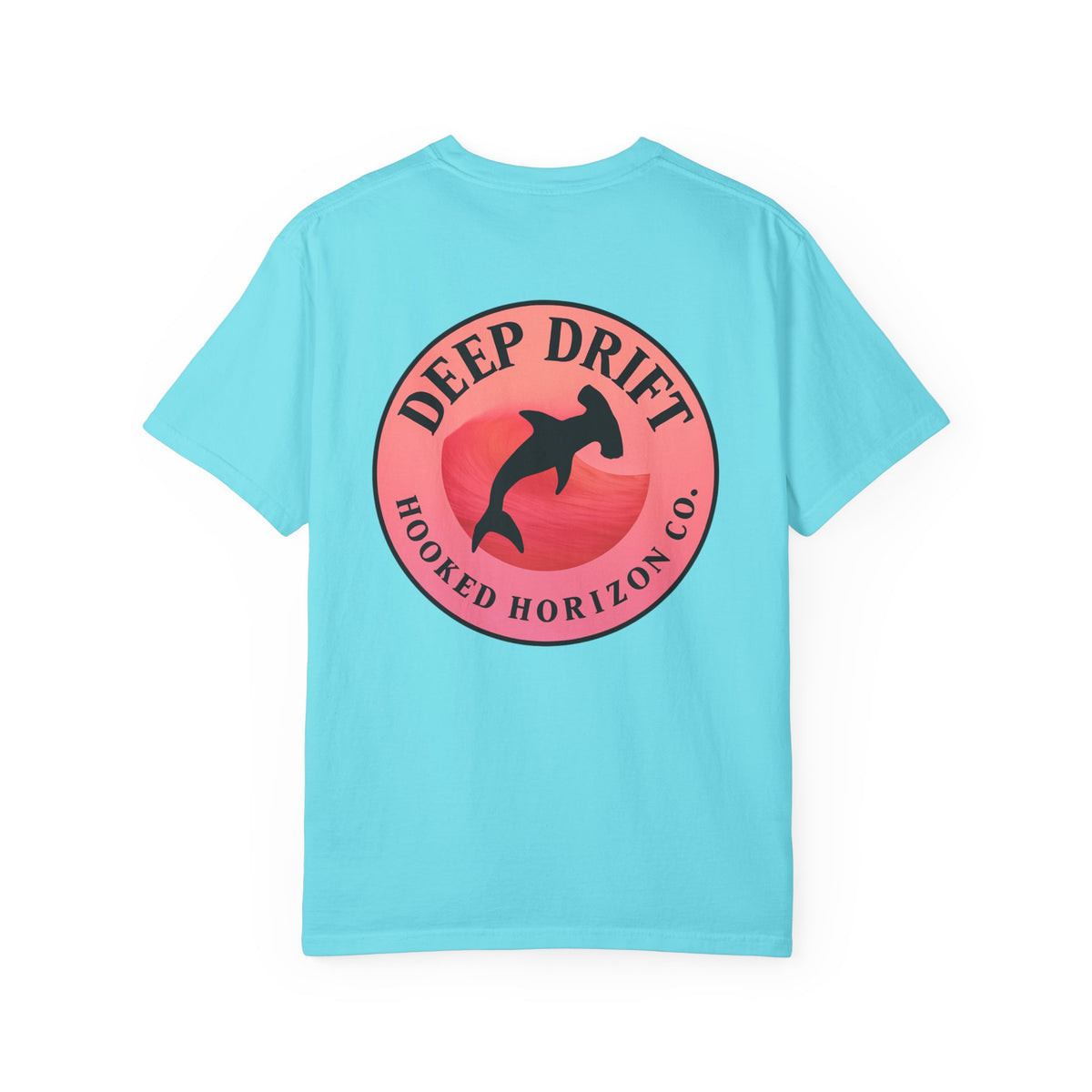Deep Drift Fishing T-Shirt - Pink & Peach Fishing Tee for Angler Lovers, Pink Ombre, Hammer Head Shark Tee, Ocean-inspired