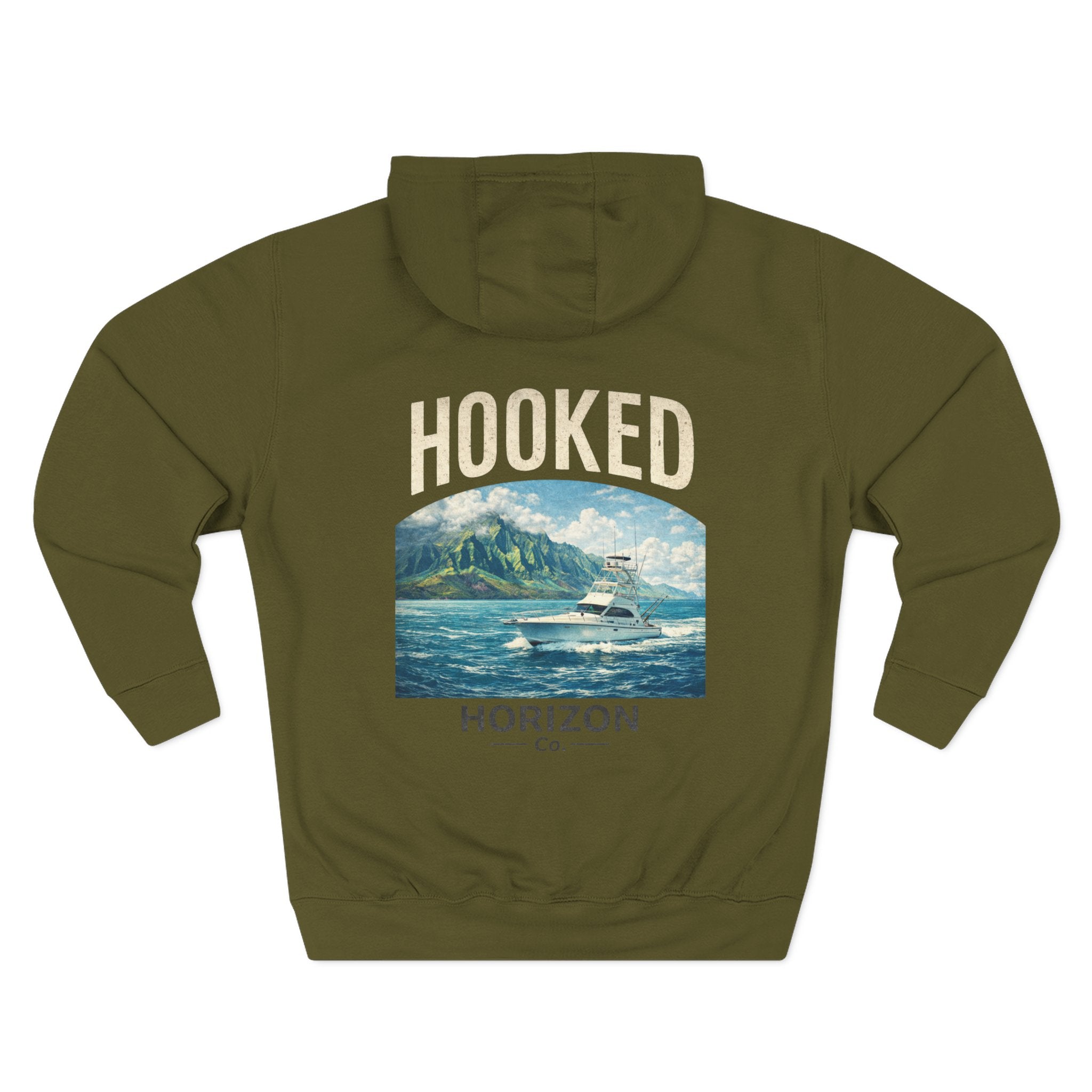 Fishing Charter T-Shirt— Hooked Horizon Hoodie — Fishing Boat Graphic Pullover