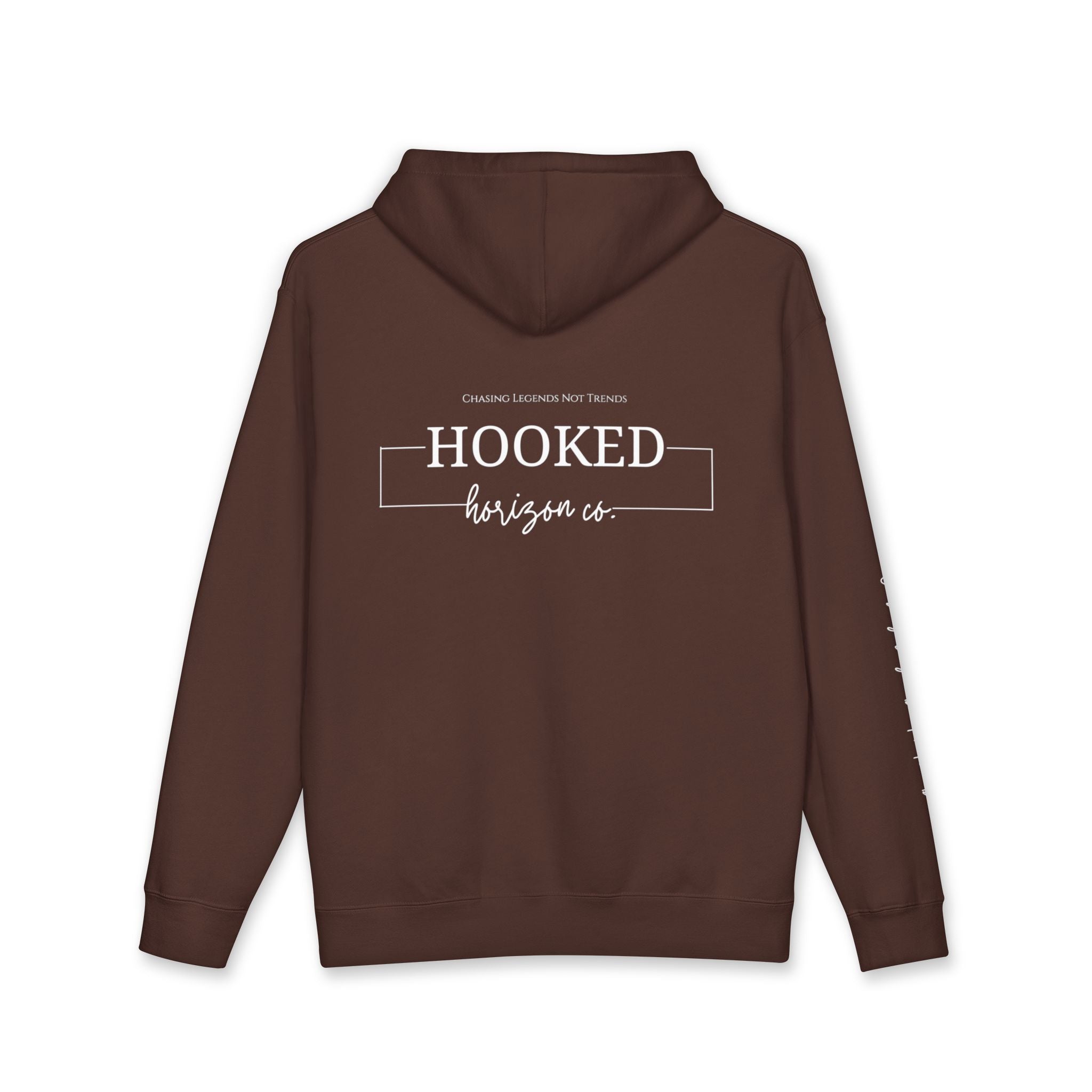 Chasing Legends Not Trends Hoodie Hooked Horizon Co. — Minimal Fishing Back Graphic Hoodie, Multiple Color Variations