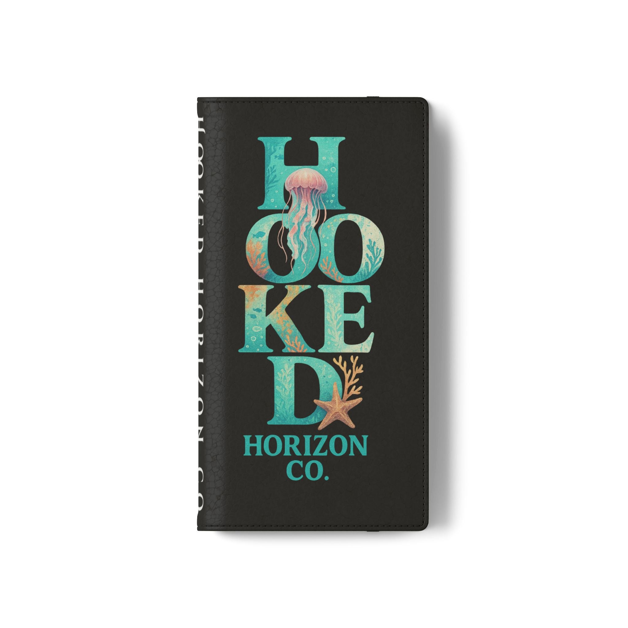 Turtle Hooked Horizon Co Flip Phone Case — Turquoise Water Pattern Wallet Cover