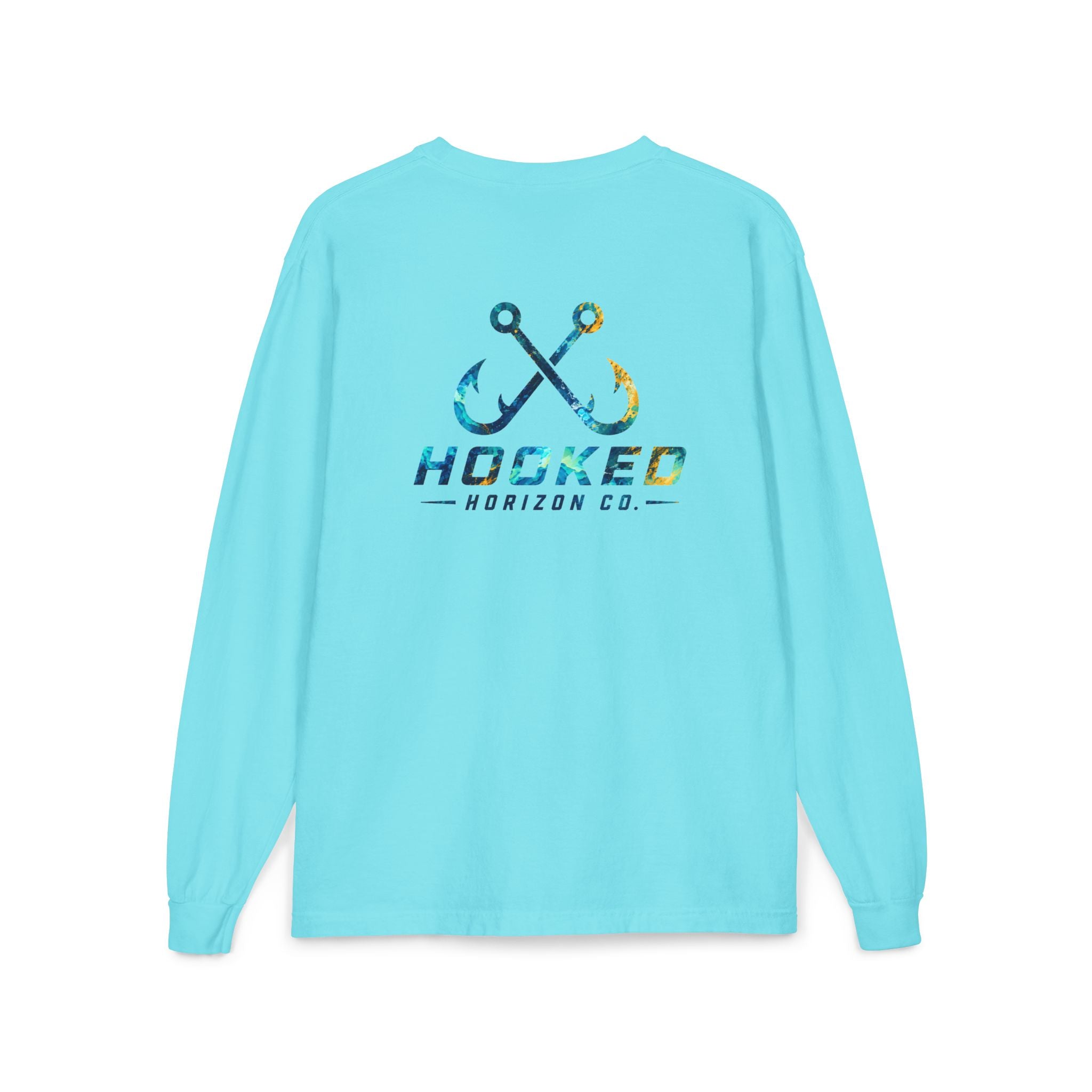 Blue & Gold Hooked Horizon Co.  Classic Logo Unisex Long Sleeve Pocket T-Shirt