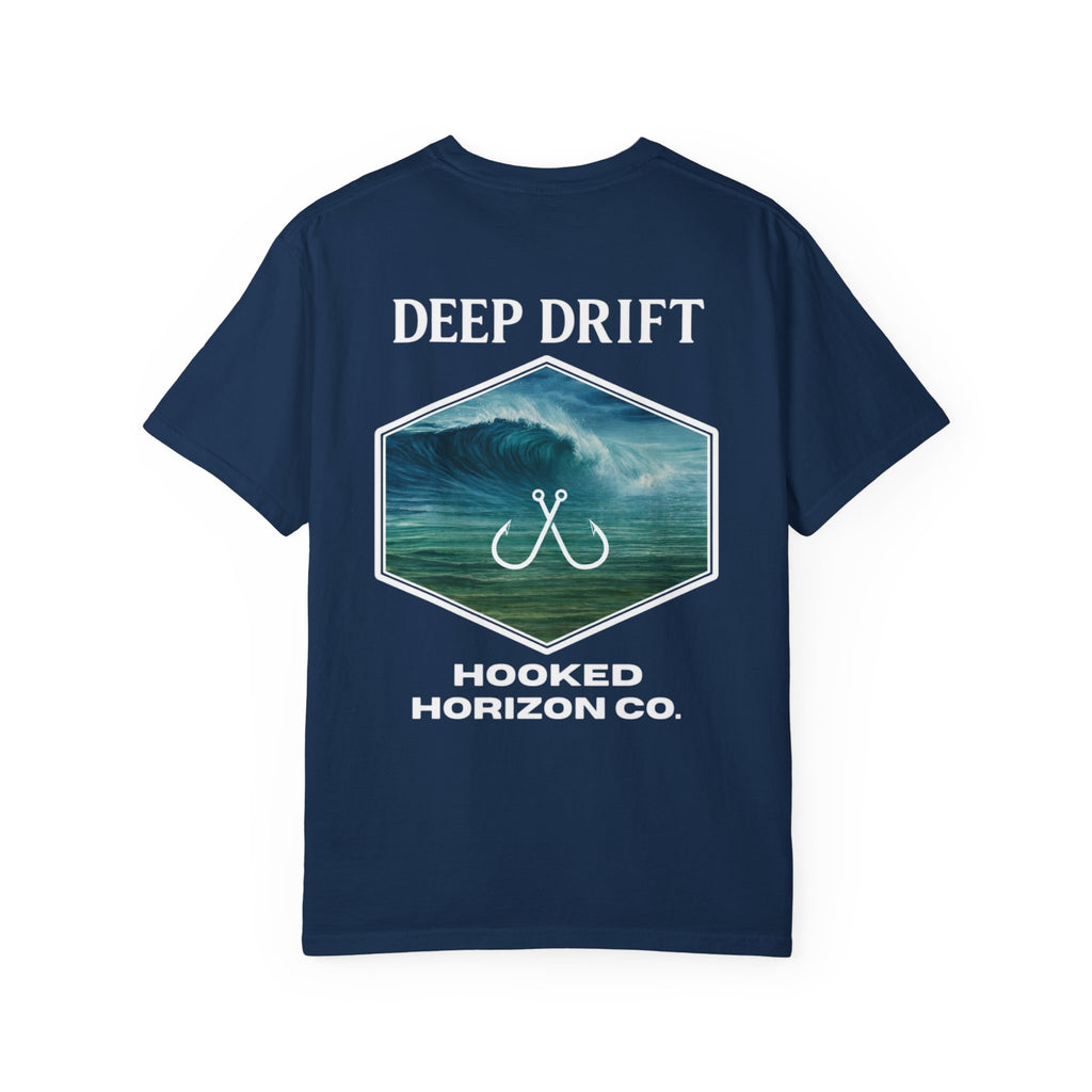 Deep Drift Wave Break Fishing T-Shirt - White Trim Ocean-inspired Fishing Tee for Angler Lovers, Hooked Horizon Co. Tee