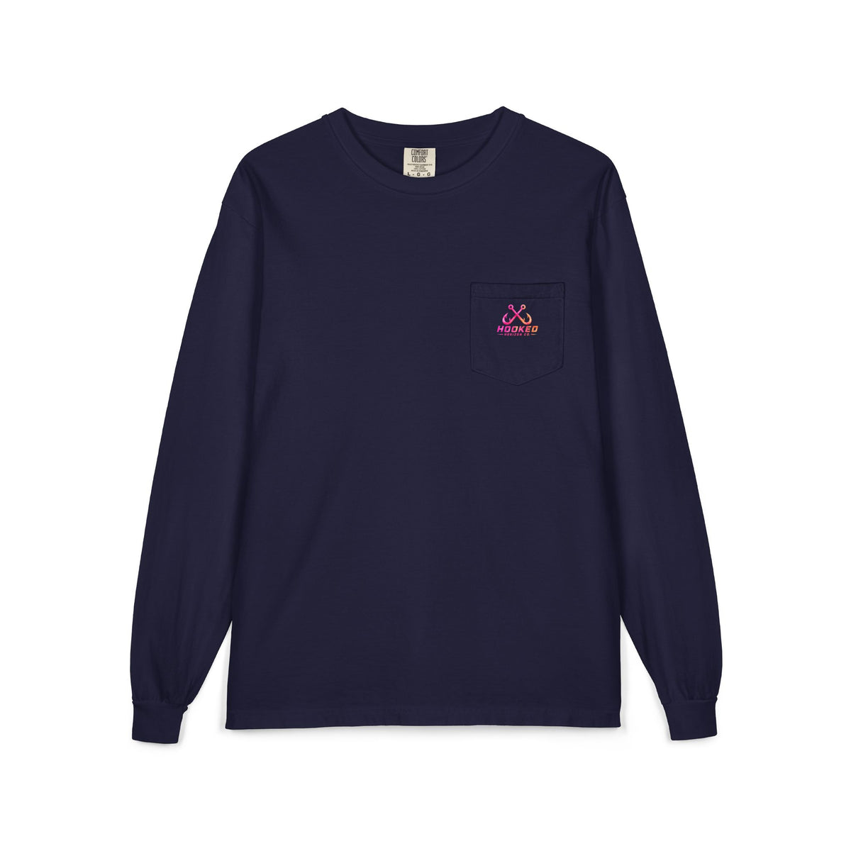 Hot Pink & Peach Hooked Horizon Co. — Classic Logo Unisex Long Sleeve Pocket T-Shirt