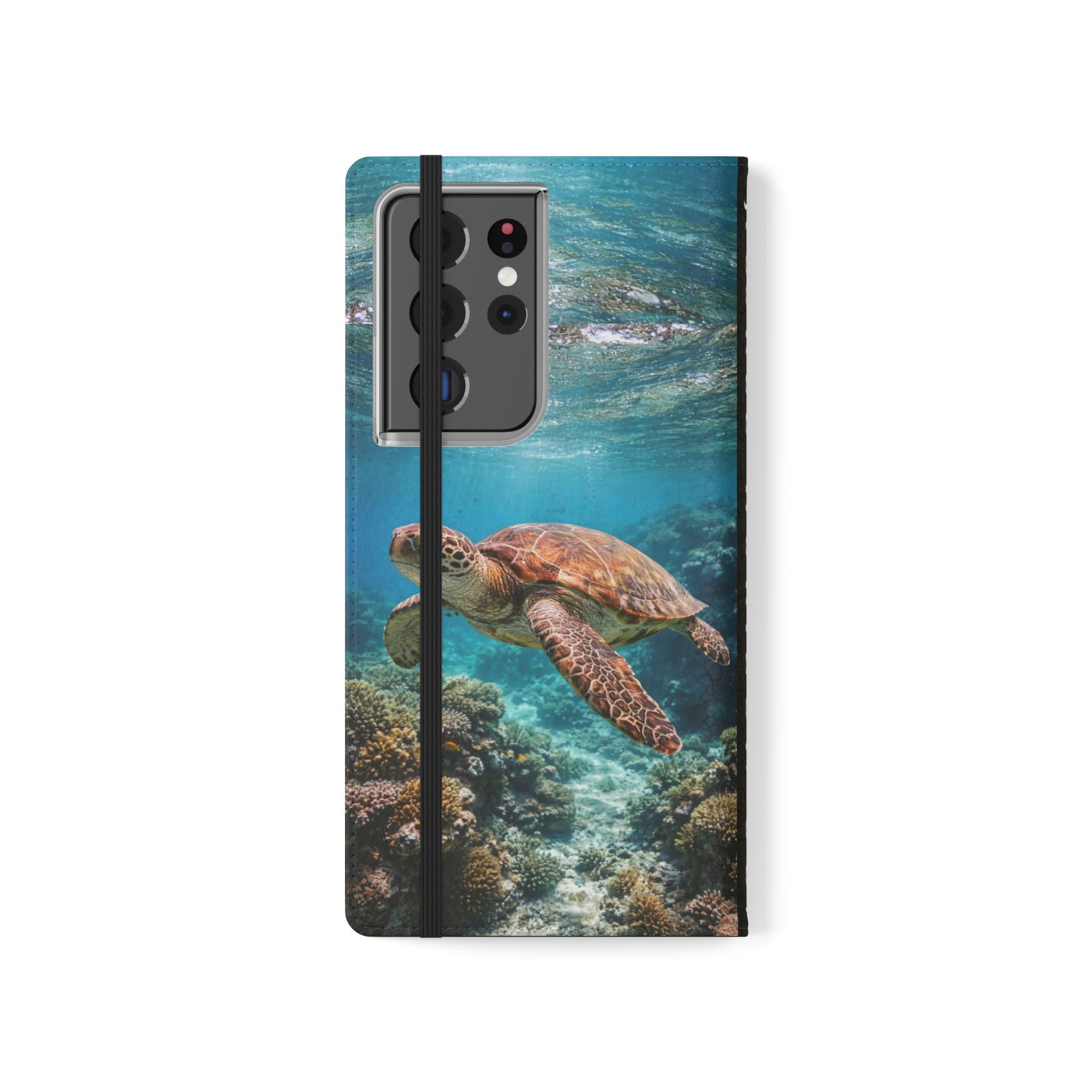 Turtle Hooked Horizon Co Flip Phone Case — Turquoise Water Pattern Wallet Cover