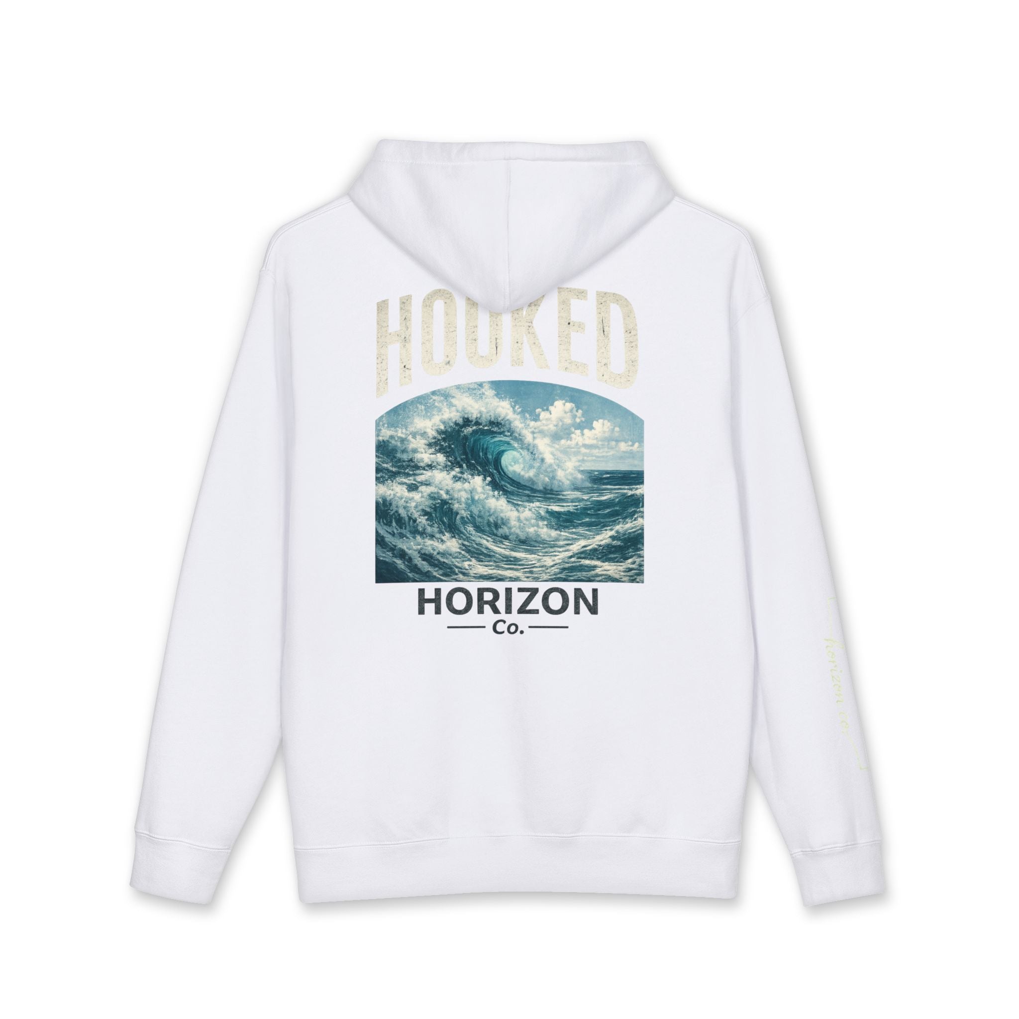 Wave Hoodie Hooked Horizon Co. — Minimal Fishing Back Graphic Hoodie, Multiple Color Variations