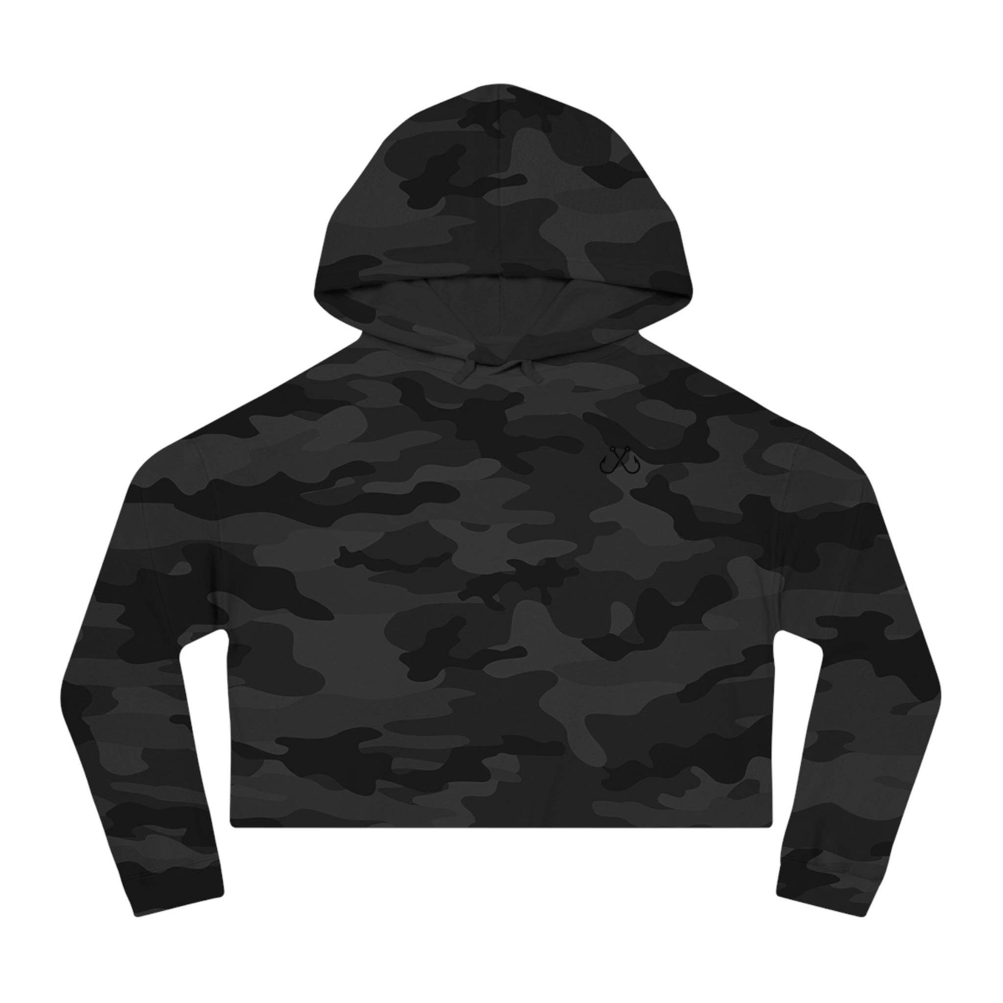 Green Hammer Head Shark Cropped Hoodie — "Deep Drift on the Water" Fishing Graphic