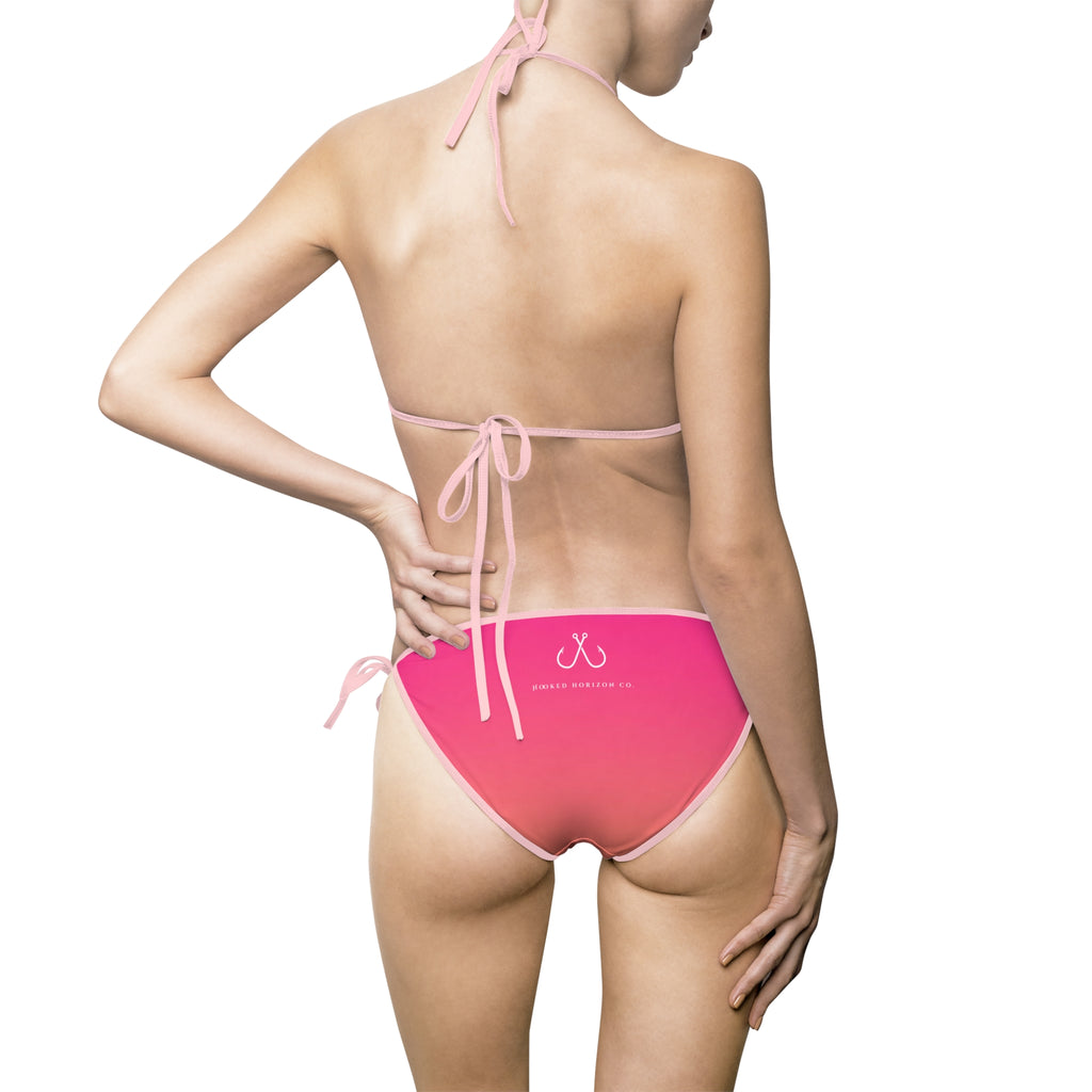Pink To Orange Ombre Bikini —  Hooked Horizon Co. Swimsuit, Summer Beachwear, Swimwear for Vacations, Pool Parties, Tropical Getaways, Custom Strap Colors – Multiple Variations