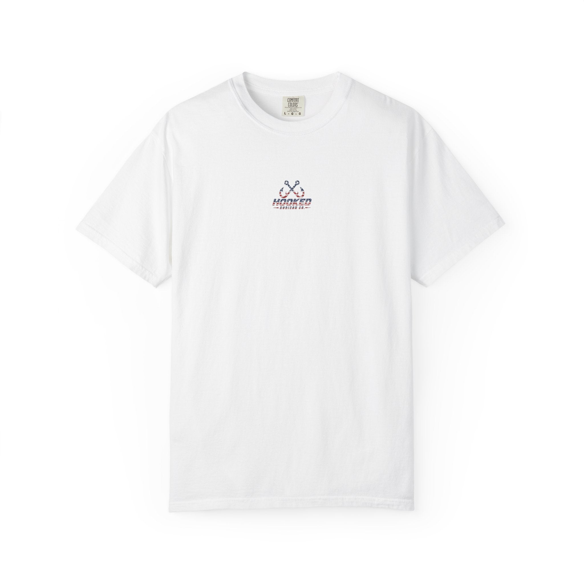 USA Shark Flag T-Shirt — "Hooked Horizon Co." American Fishing Graphic Tee
